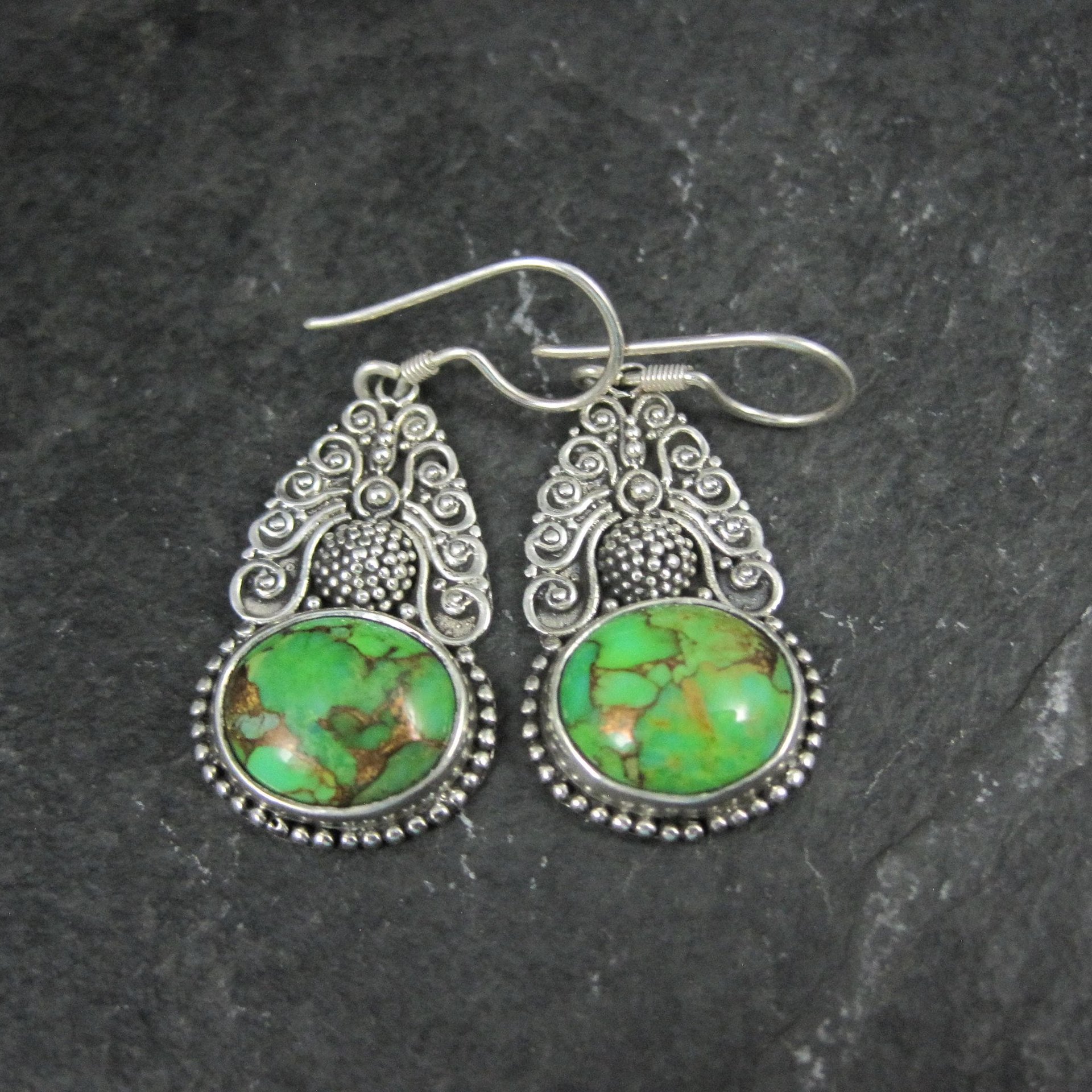 Green Mohave Turquoise Earrings Sterling Silver