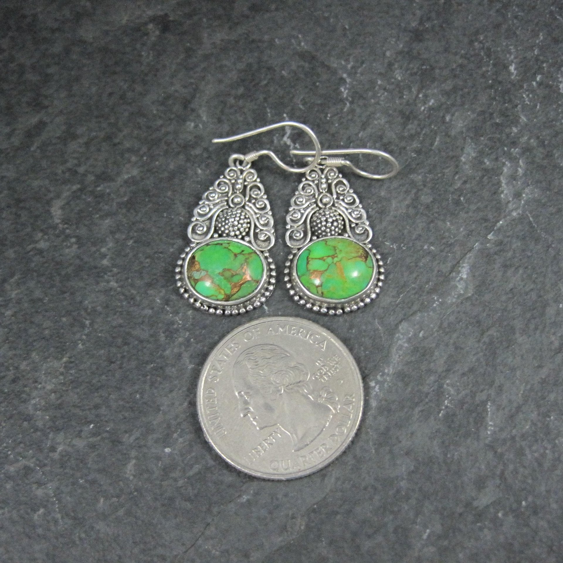 Green Mohave Turquoise Earrings Sterling Silver