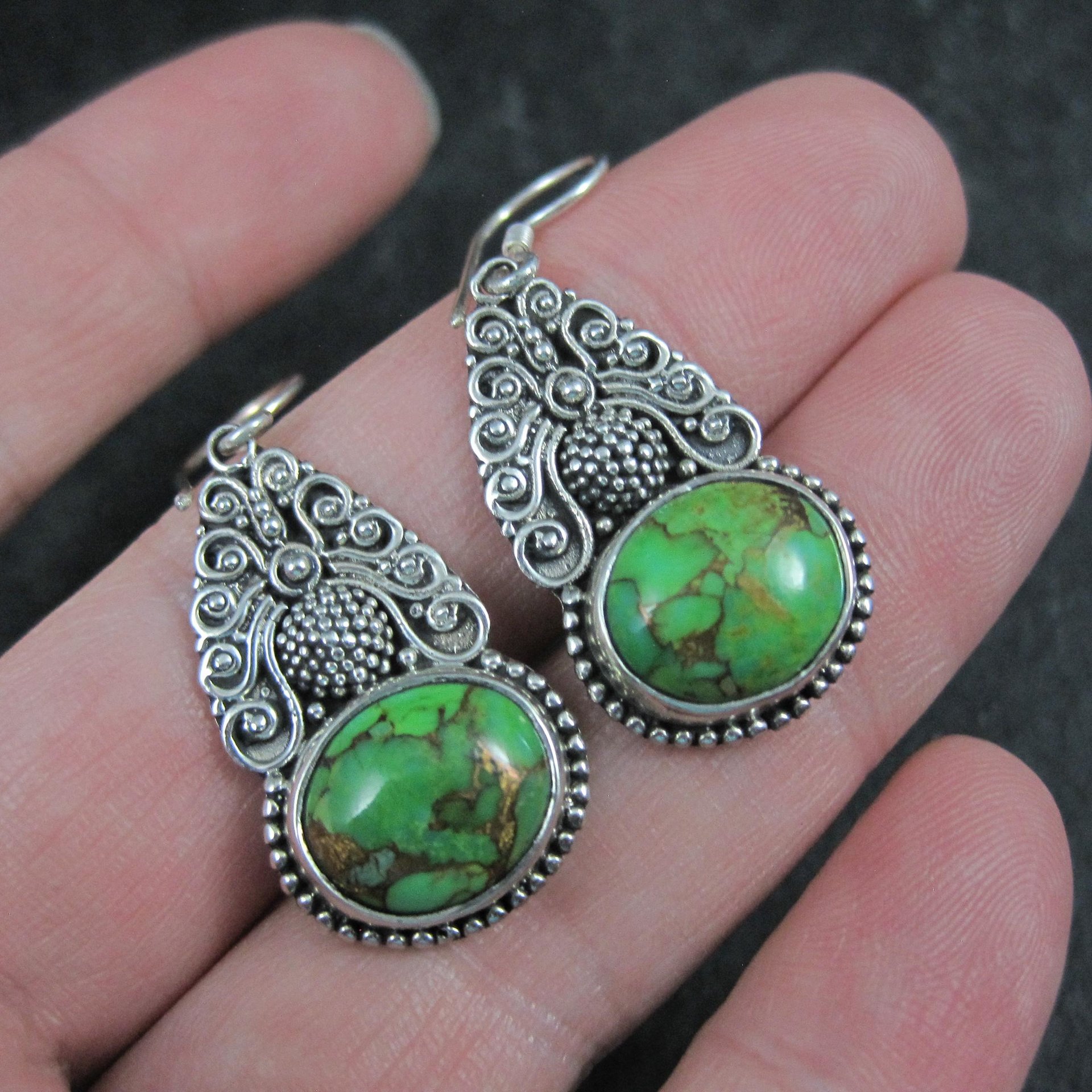 Green Mohave Turquoise Earrings Sterling Silver