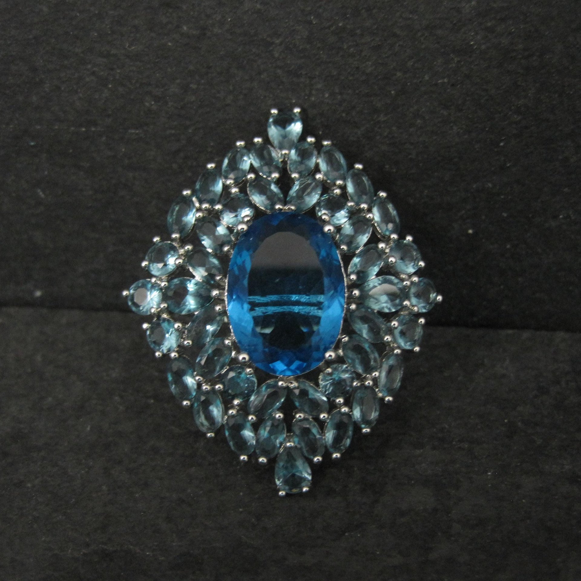 Huge Sterling Silver Blue Cz Cocktail Ring Size 6