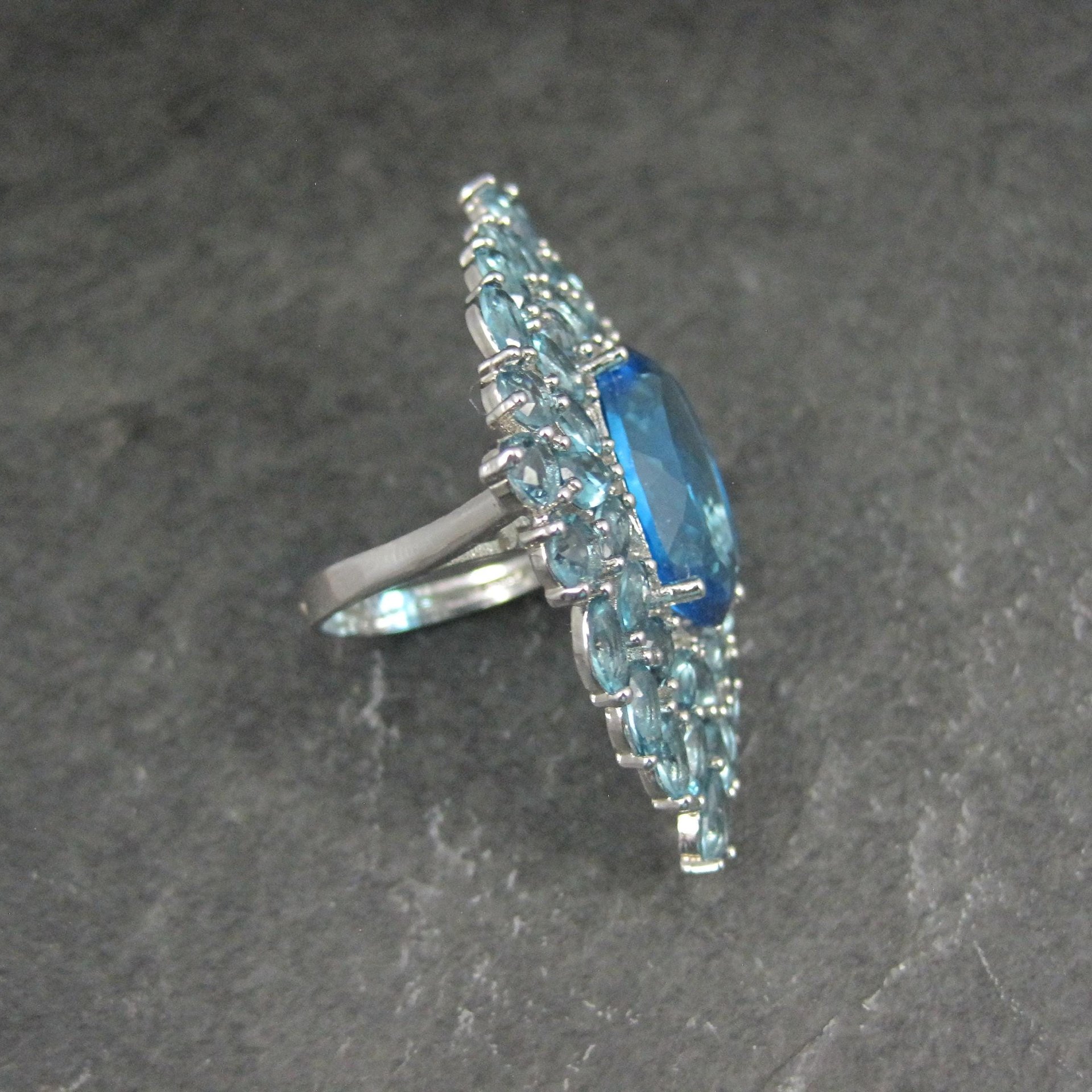 Huge Sterling Silver Blue Cz Cocktail Ring Size 6