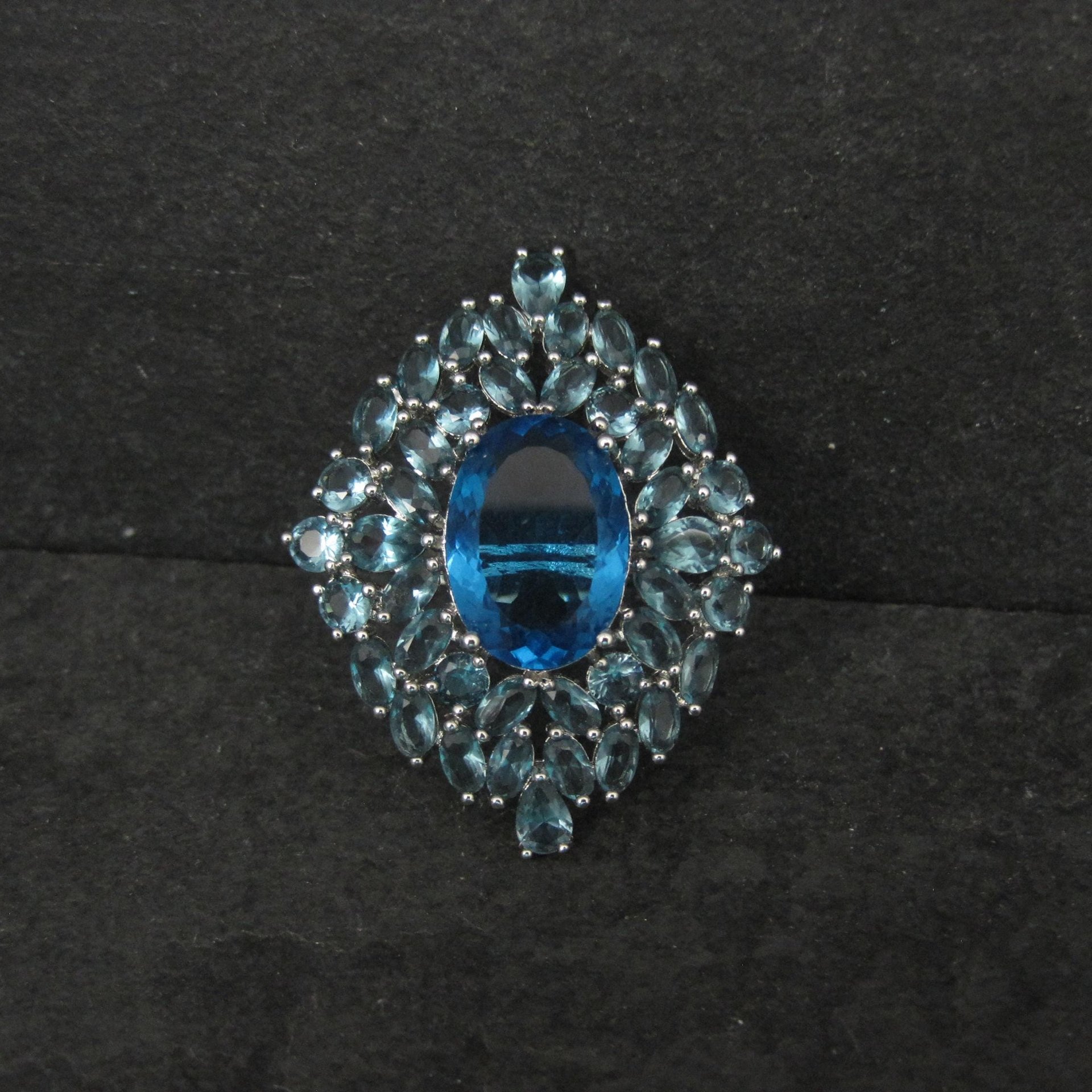 Huge Sterling Silver Blue Cz Cocktail Ring Size 6