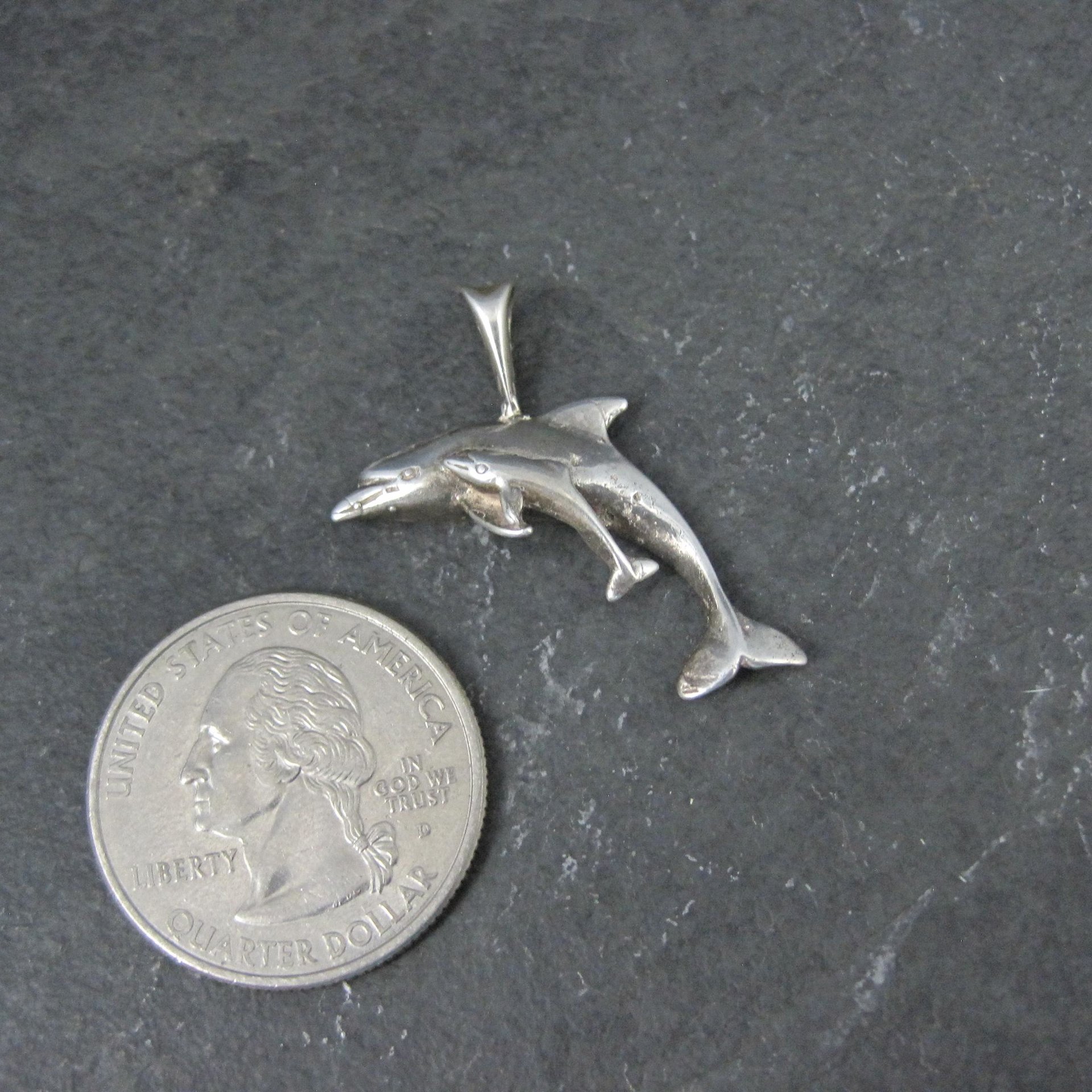 Dolphin Pendant 1980s Vintage Sterling Silver