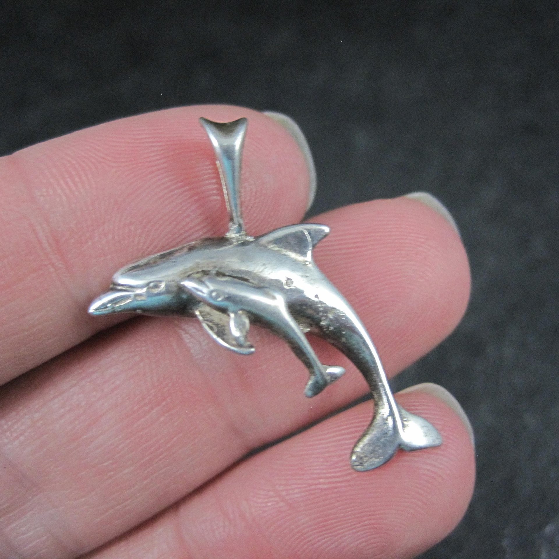 Dolphin Pendant 1980s Vintage Sterling Silver