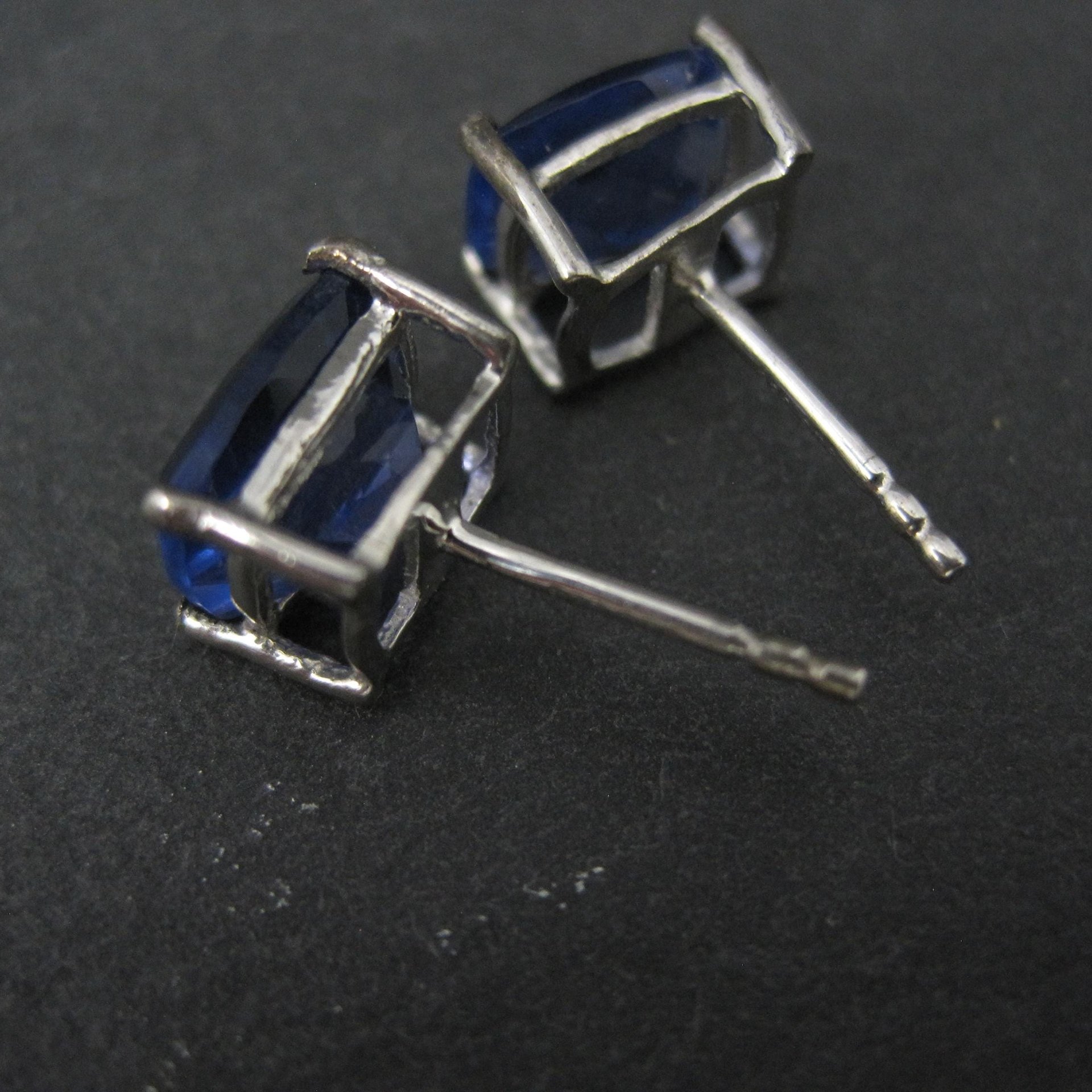 Estate Blue Spinel Stud Earrings Sterling Silver