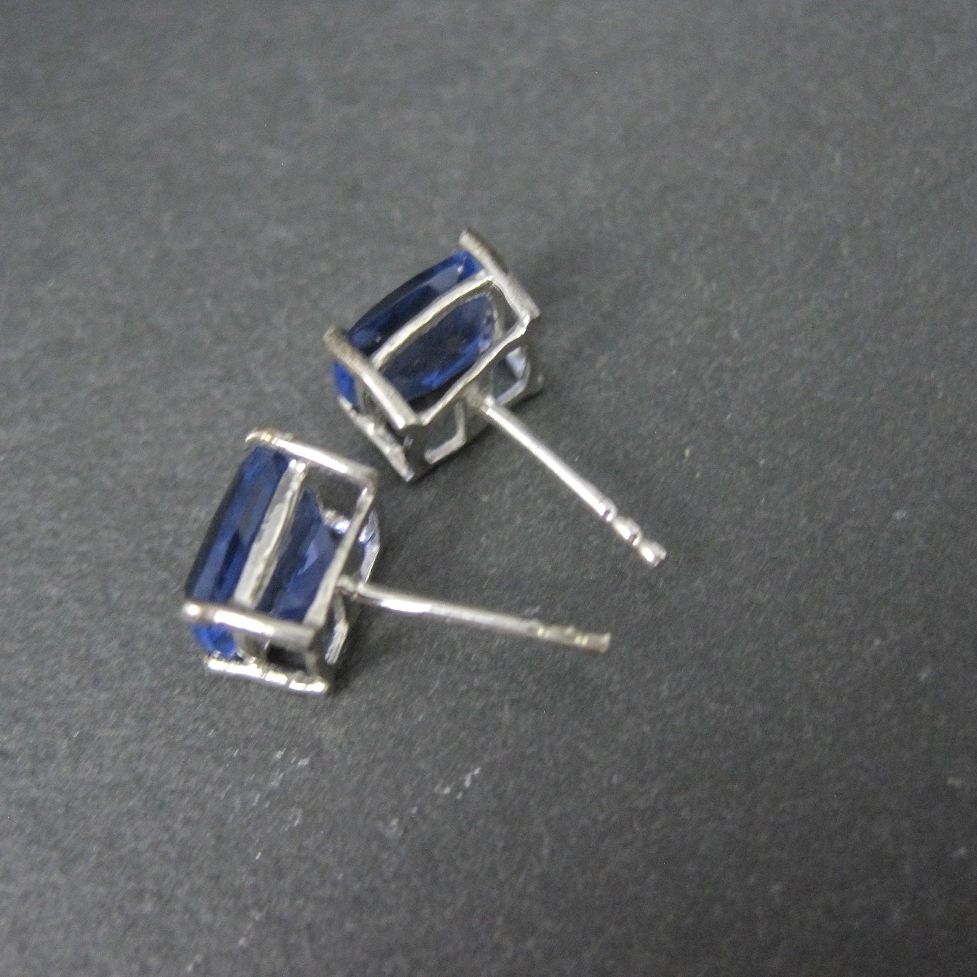 Estate Blue Spinel Stud Earrings Sterling Silver