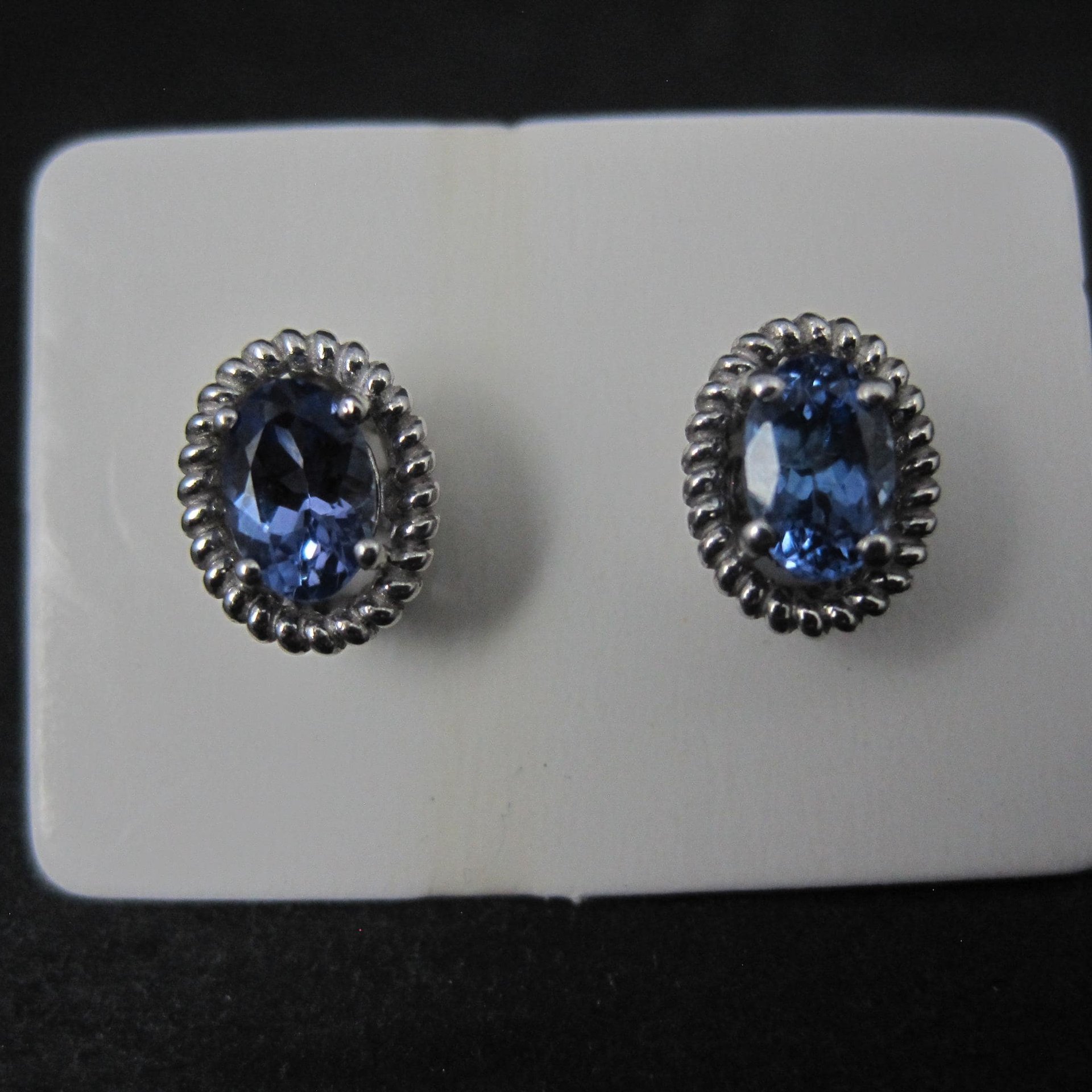 Sterling Silver Tanzanite Stud Earrings Estate Jewelry