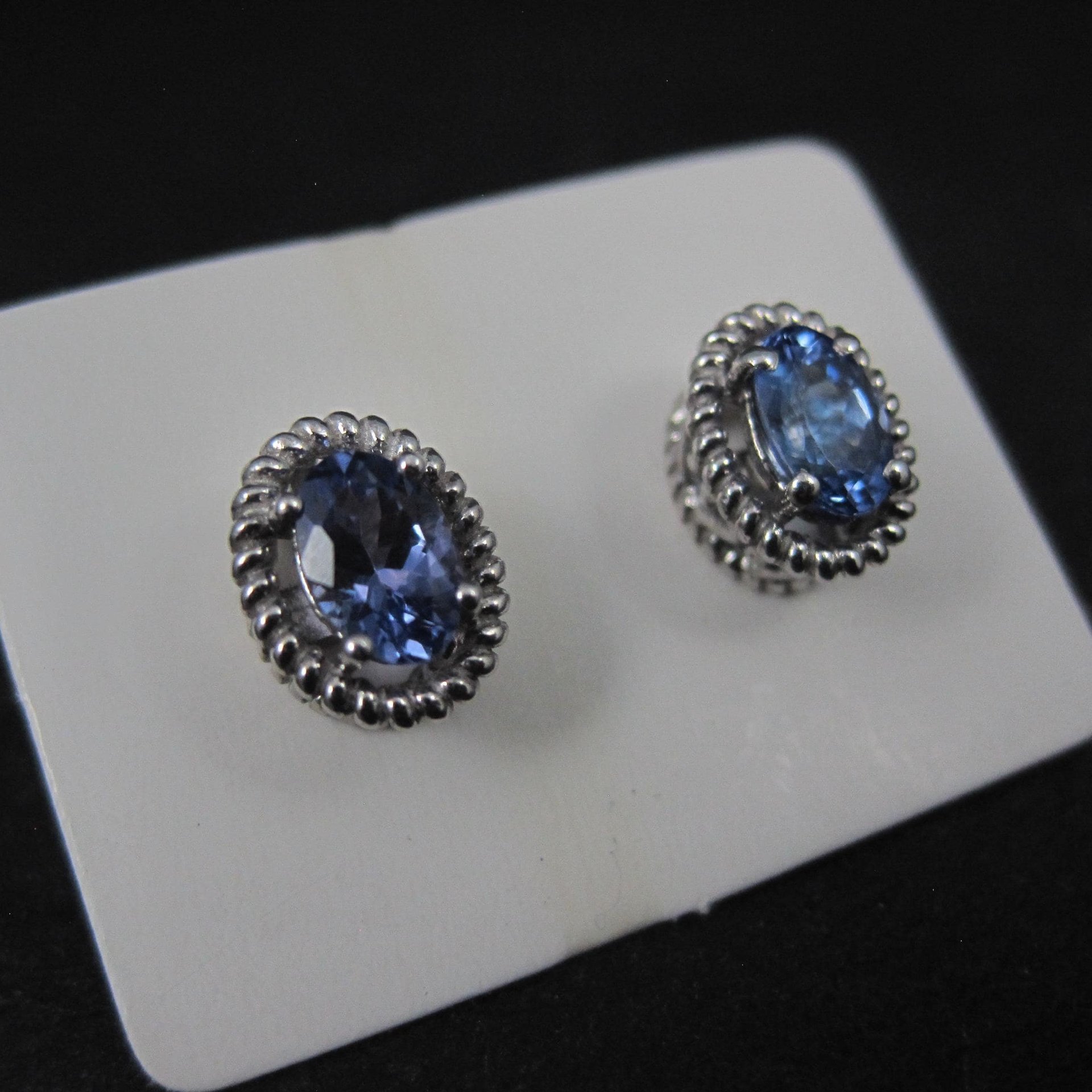 Sterling Silver Tanzanite Stud Earrings Estate Jewelry