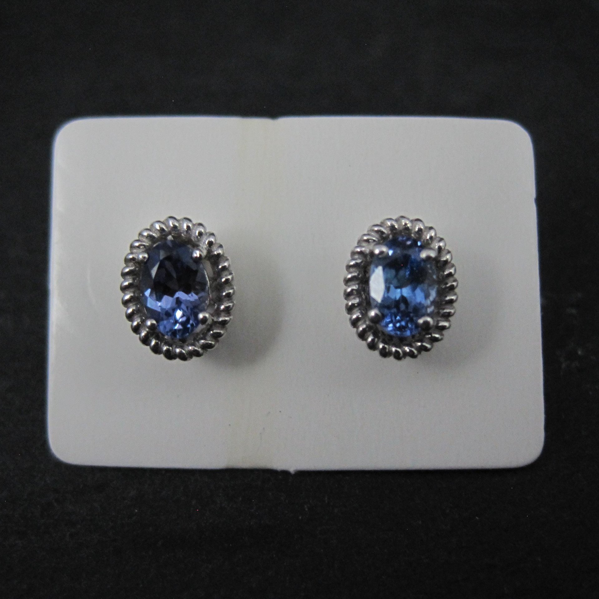Sterling Silver Tanzanite Stud Earrings Estate Jewelry