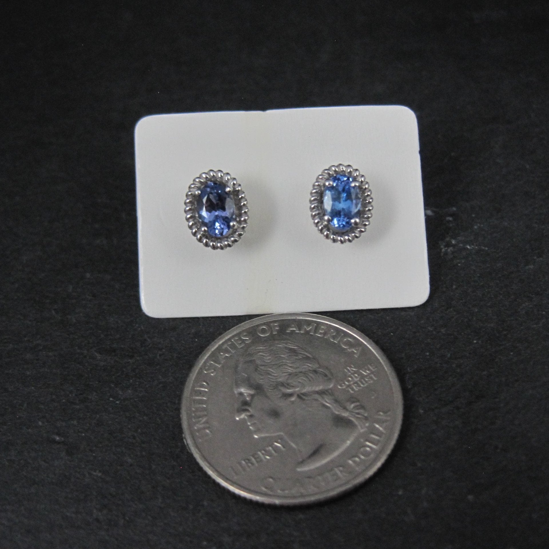 Sterling Silver Tanzanite Stud Earrings Estate Jewelry