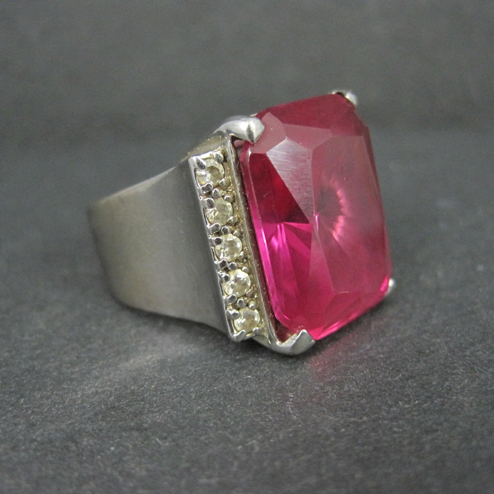 Large Synthetic Ruby Ring Sterling Silver Size 8.5