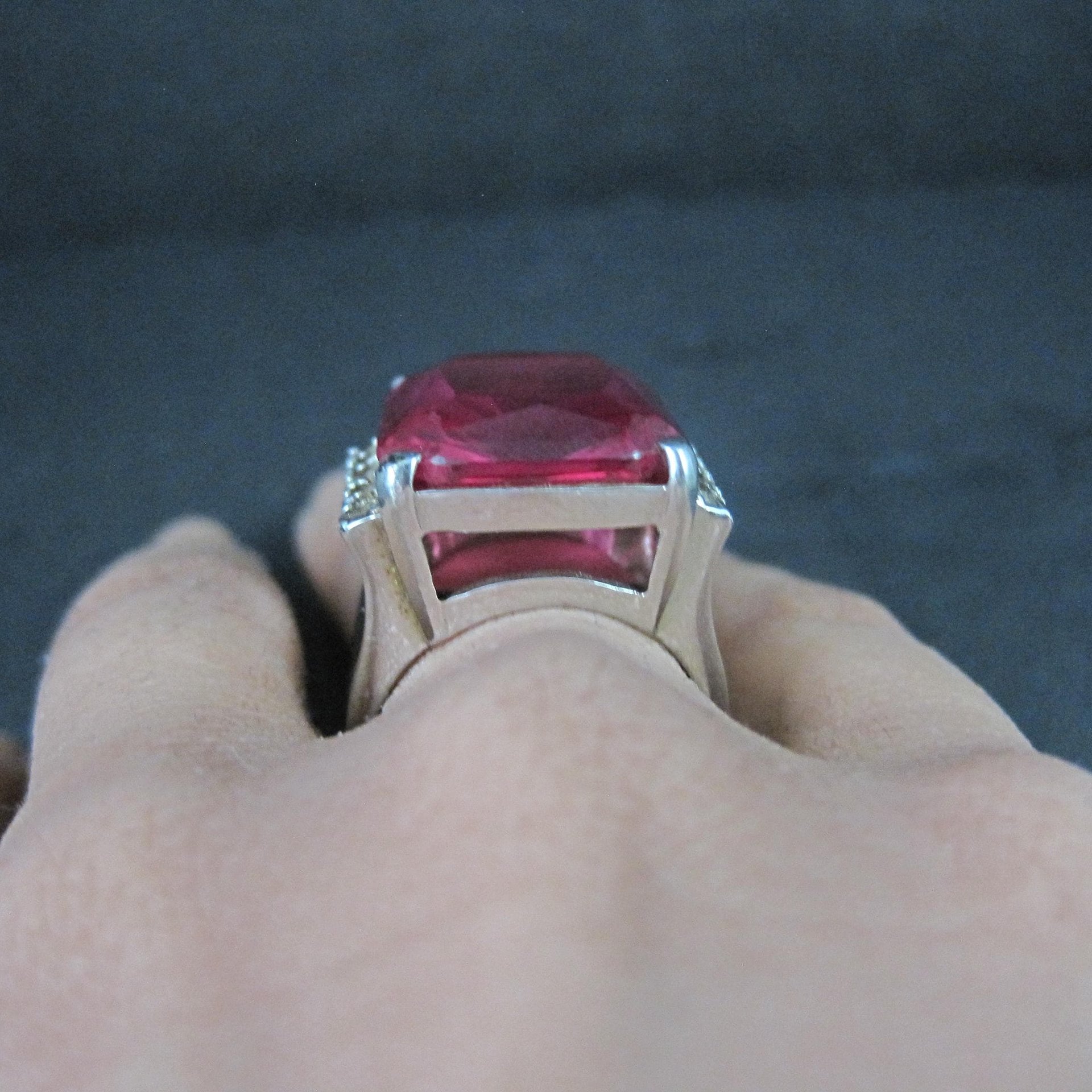 Large Synthetic Ruby Ring Sterling Silver Size 8.5