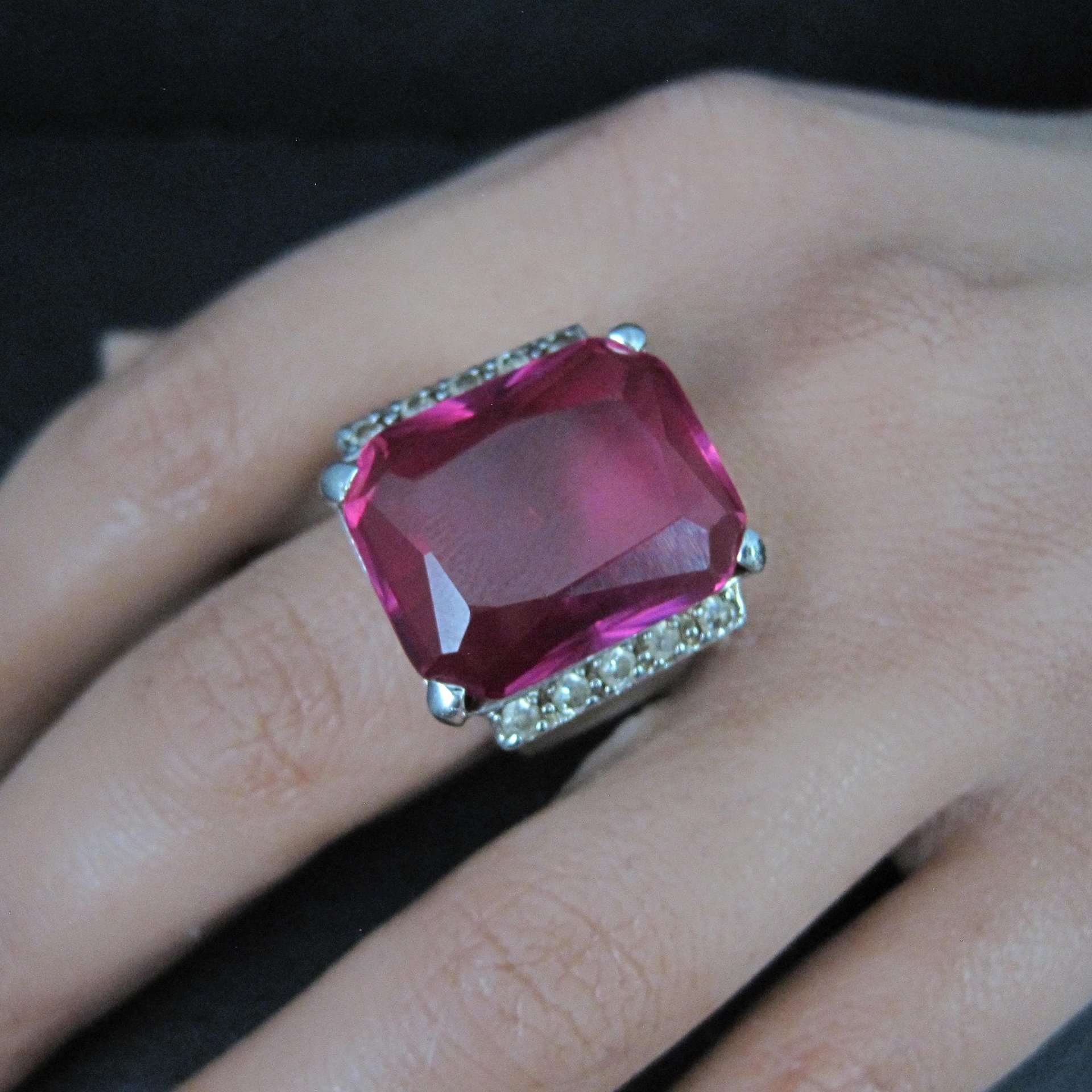 Large Synthetic Ruby Ring Sterling Silver Size 8.5