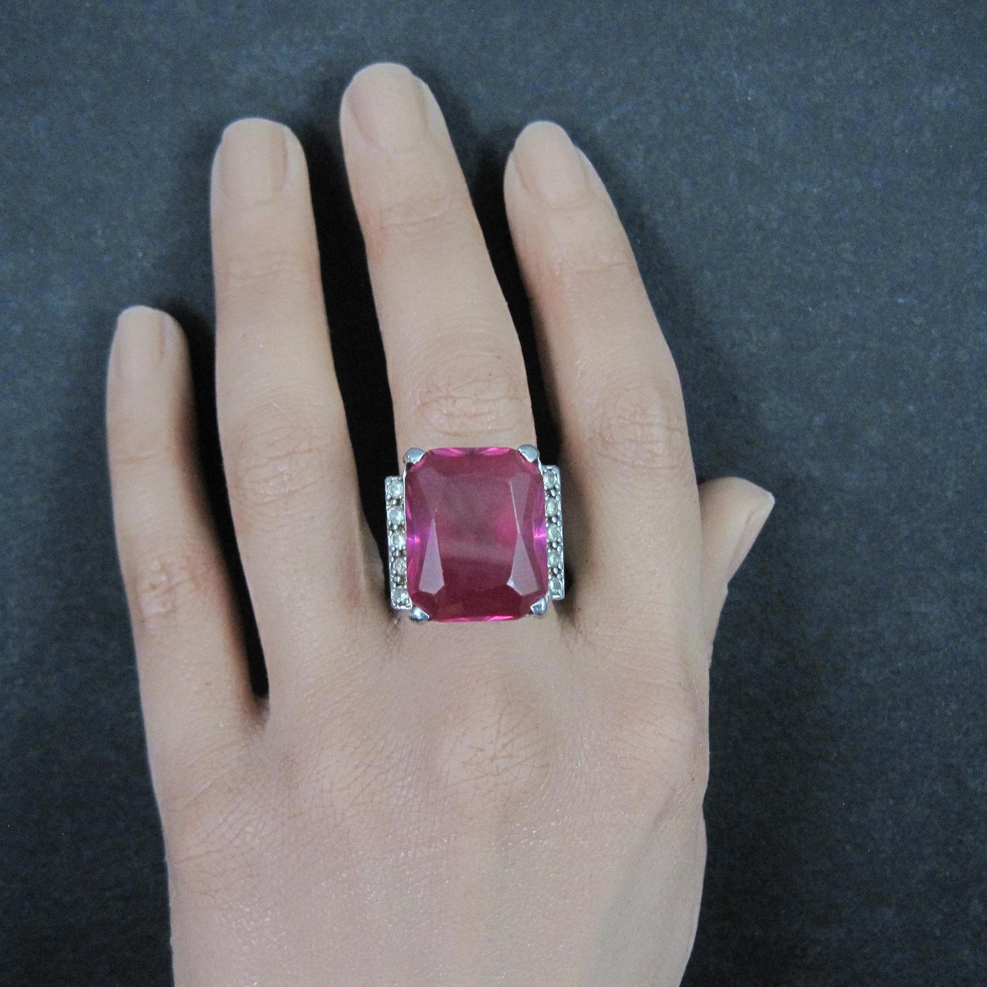 Large Synthetic Ruby Ring Sterling Silver Size 8.5