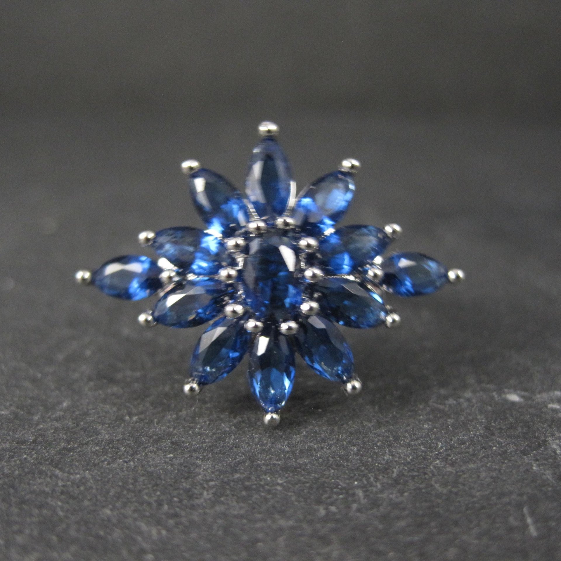 Estate Sterling Silver Sapphire Blue Cz Ring Size 7.5 Unique Cocktail