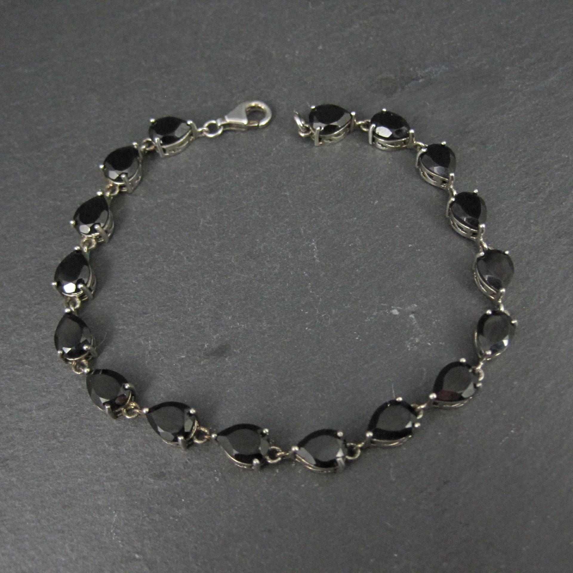Faceted Pear Cut Black Tourmaline Bracelet Sterling Silver 8.25 Inches