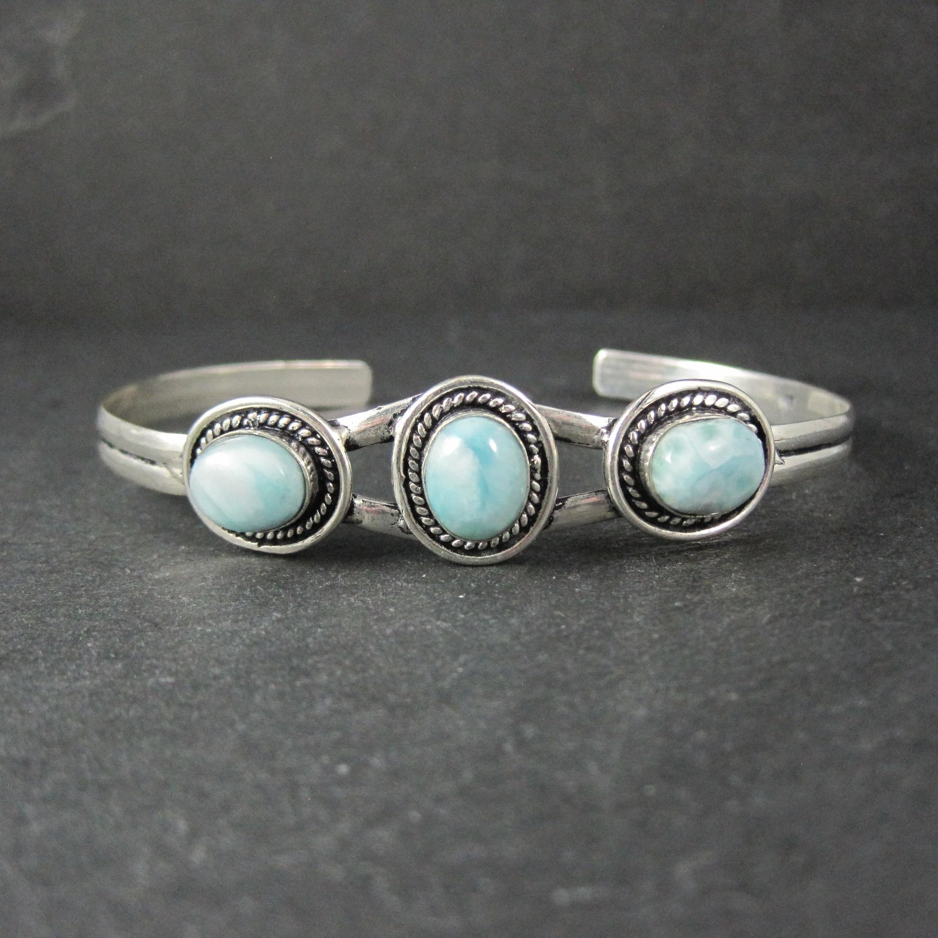 Sterling Silver Larimar Cuff Bracelet 8.25" Large Wrist