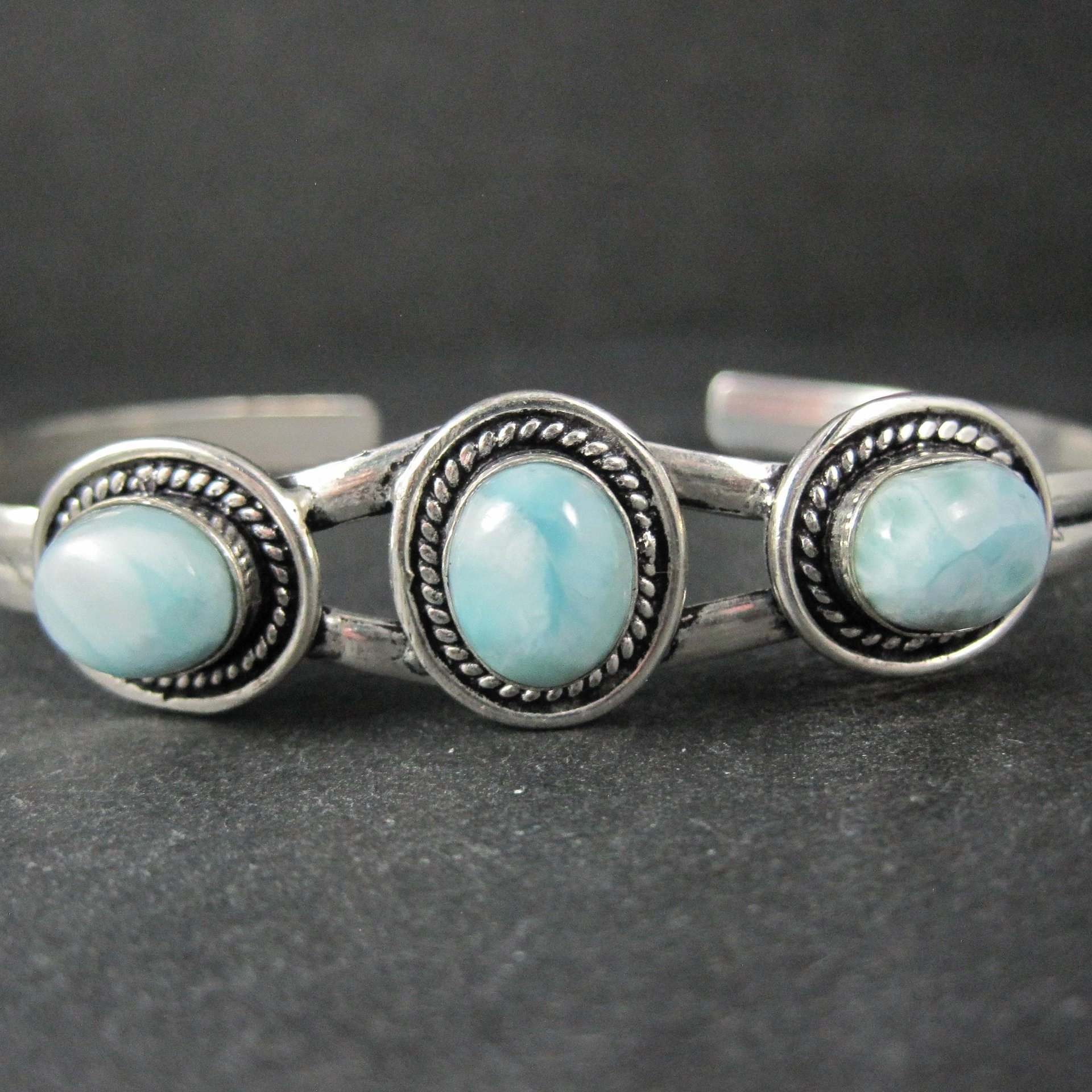 Sterling Silver Larimar Cuff Bracelet 8.25" Large Wrist