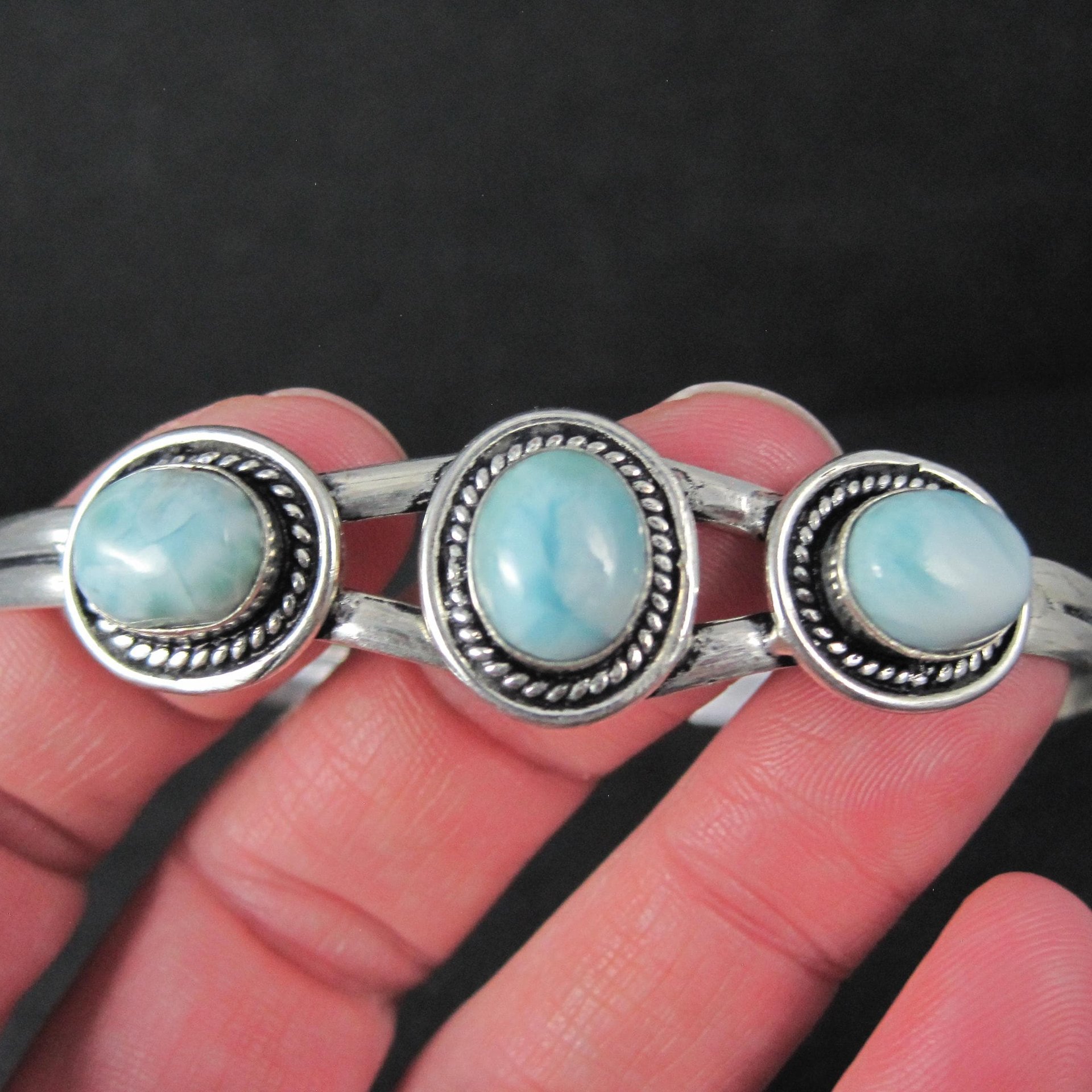Sterling Silver Larimar Cuff Bracelet 8.25" Large Wrist