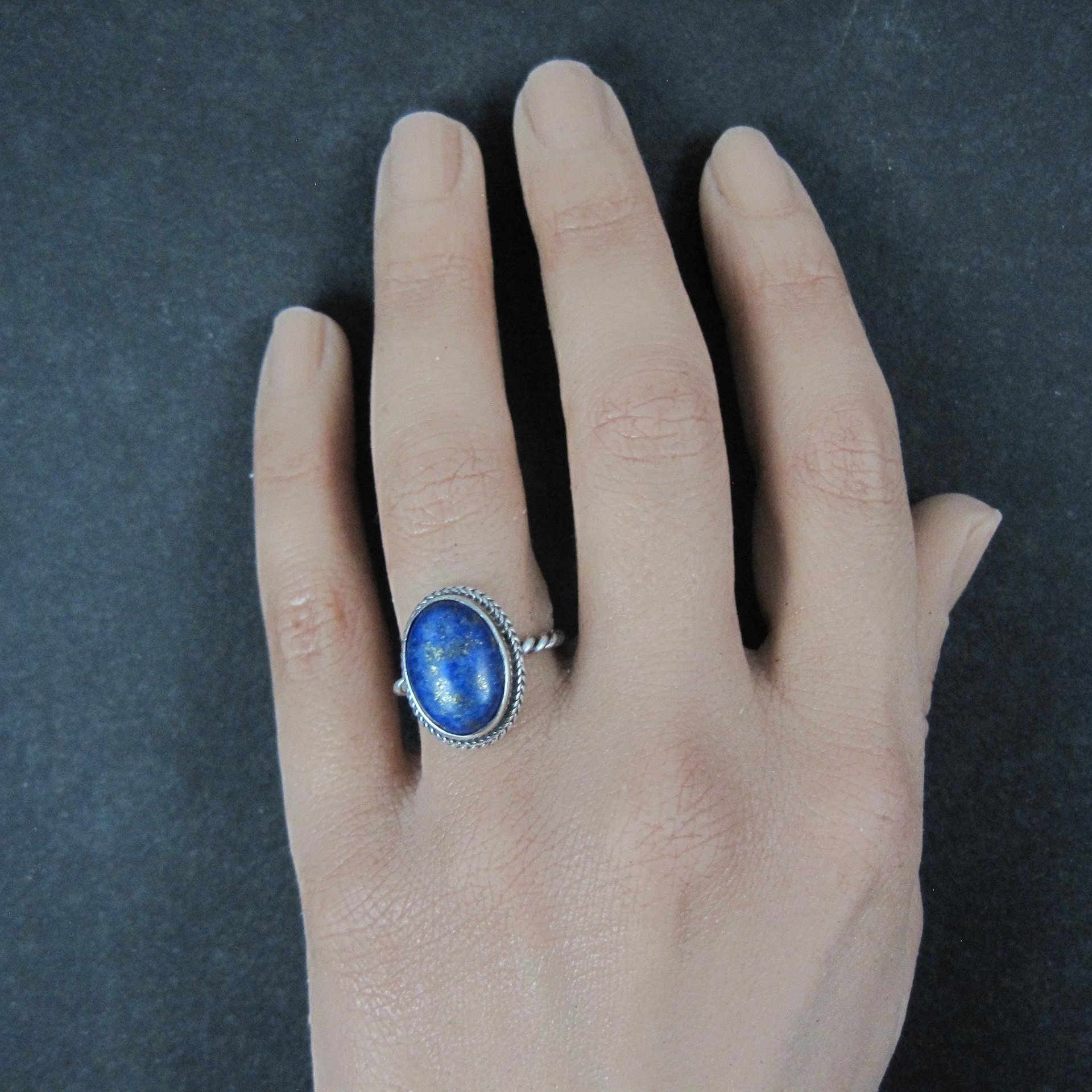 Simple Sterling Silver Lapis Lazuli Ring Size 6