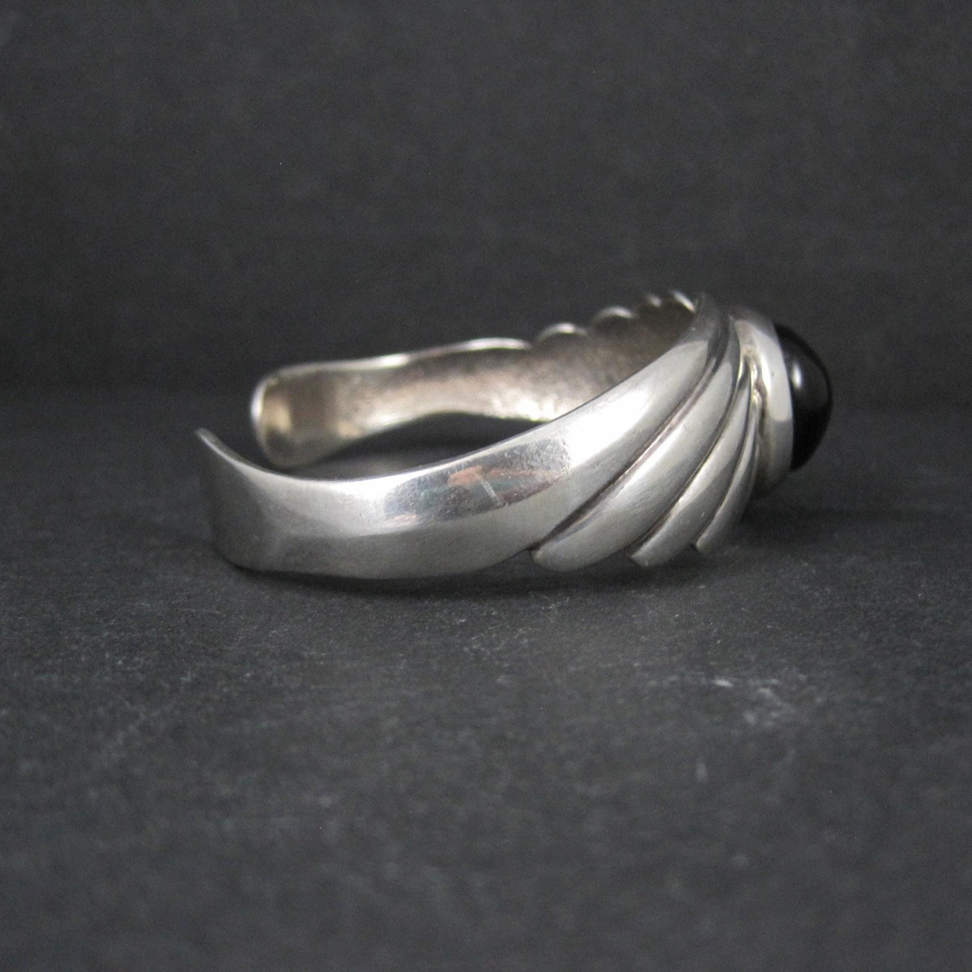 Vintage Sterling Silver Onyx Cuff Bracelet 6.25 Inches