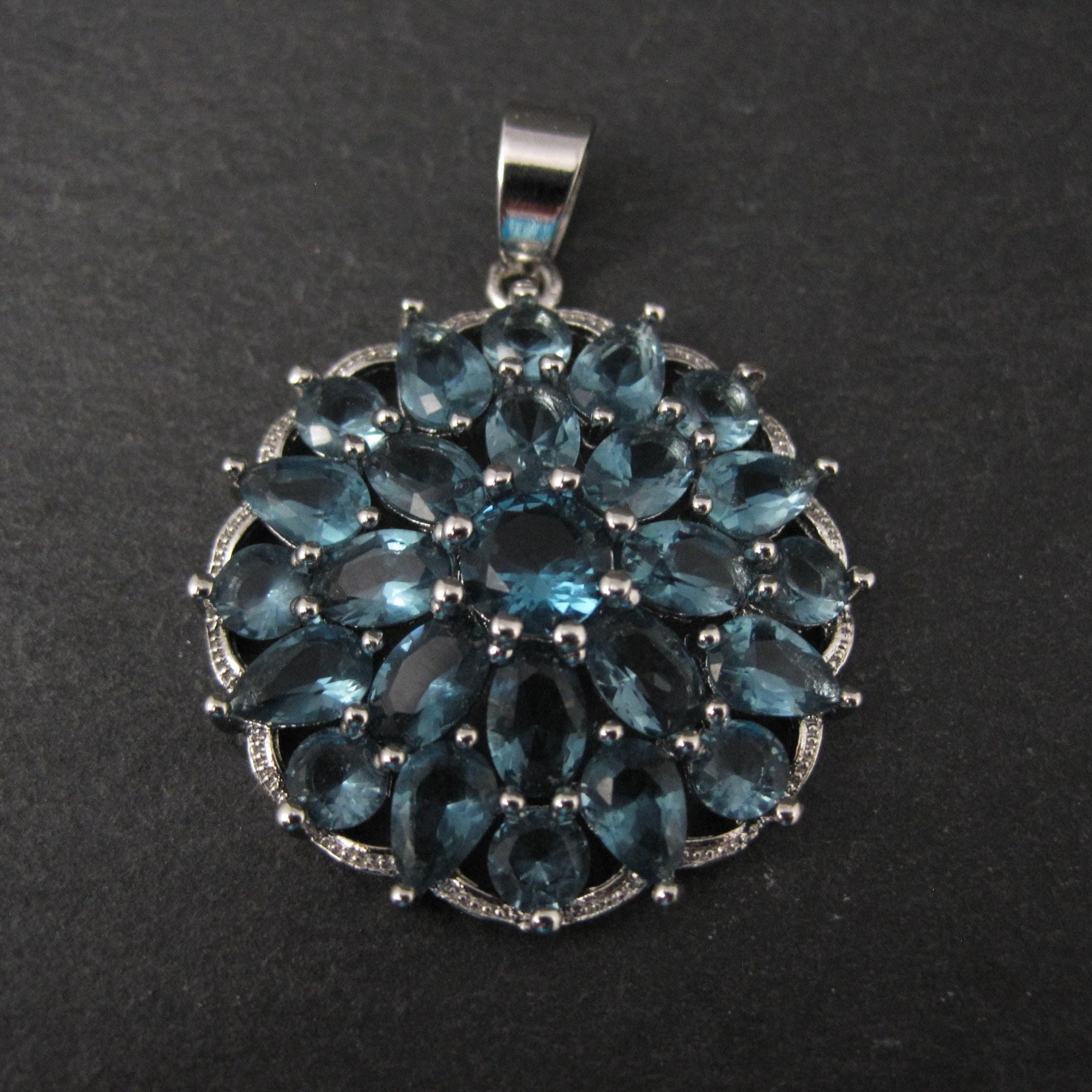 Estate Sterling Silver Blue Cubic Zirconia Stone Pendant