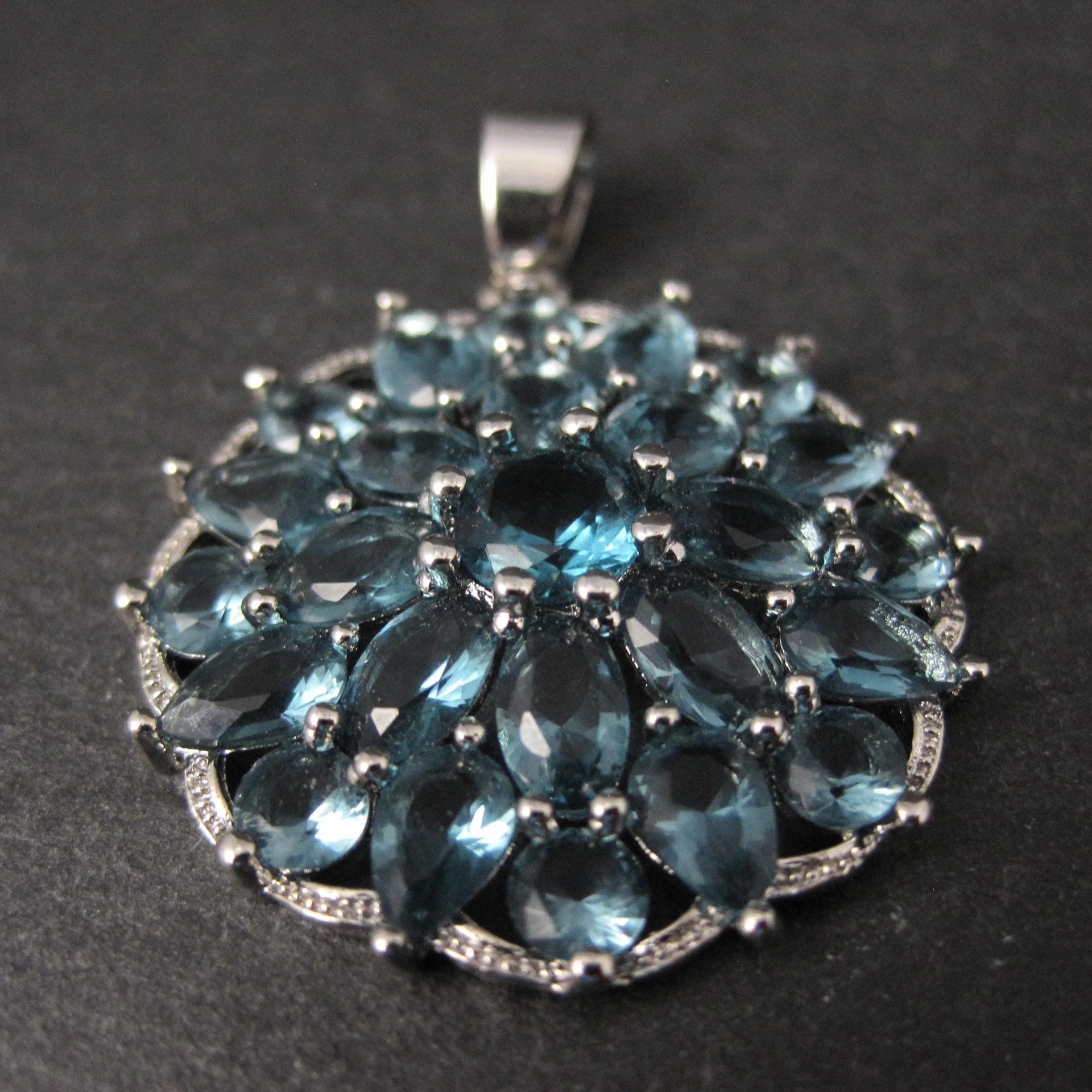 Estate Sterling Silver Blue Cubic Zirconia Stone Pendant
