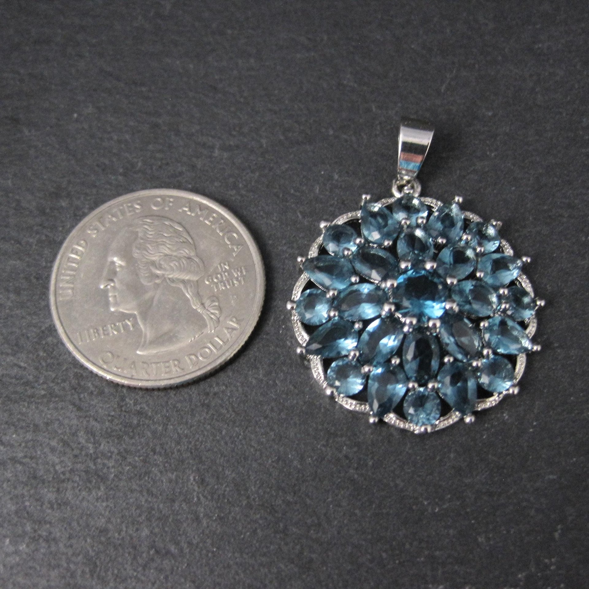 Estate Sterling Silver Blue Cubic Zirconia Stone Pendant
