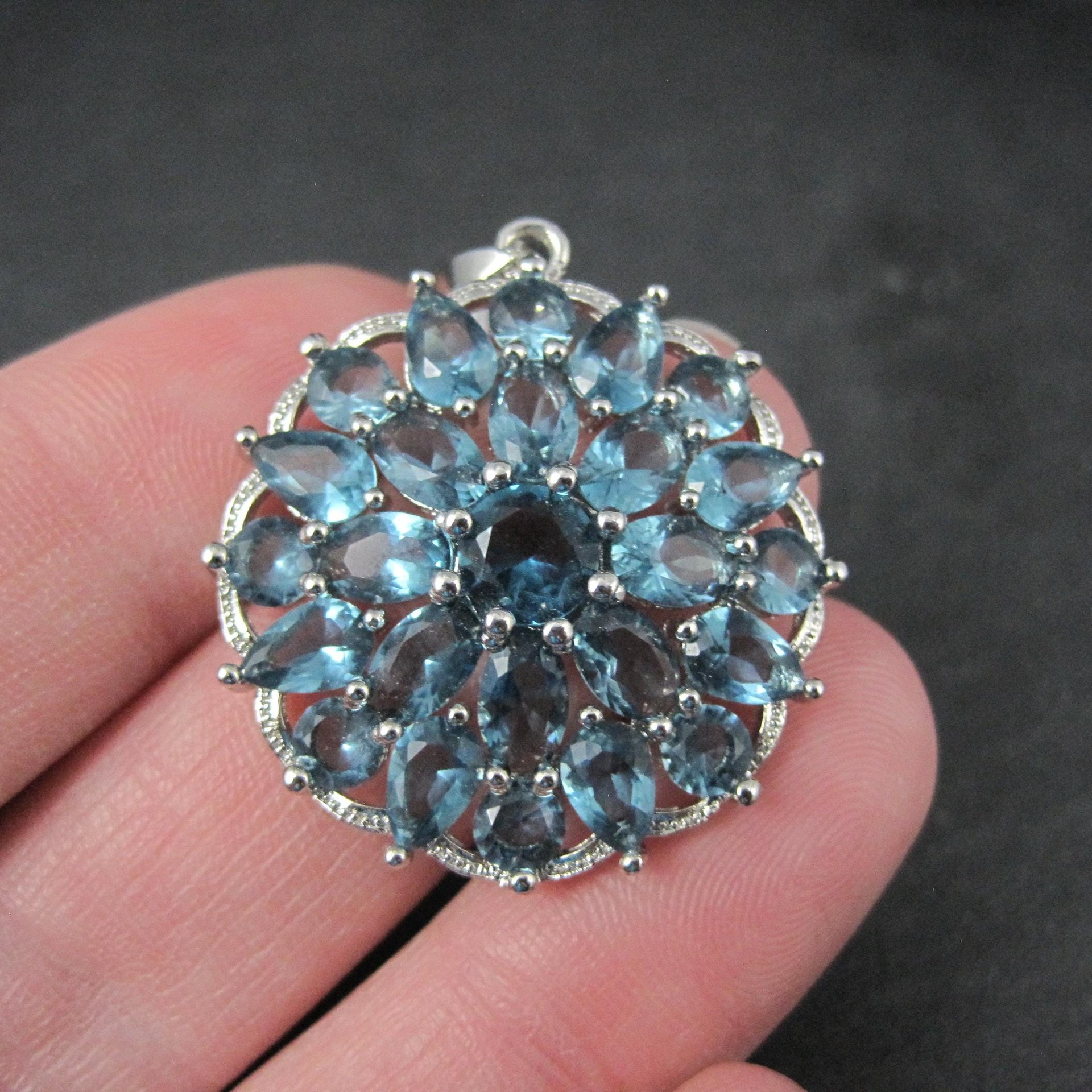 Estate Sterling Silver Blue Cubic Zirconia Stone Pendant