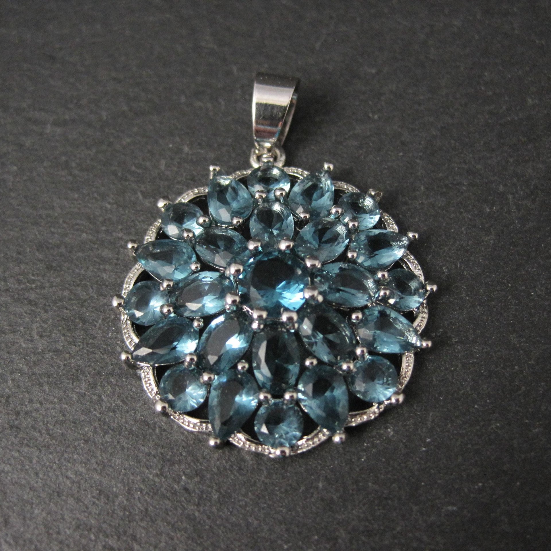 Estate Sterling Silver Blue Cubic Zirconia Stone Pendant