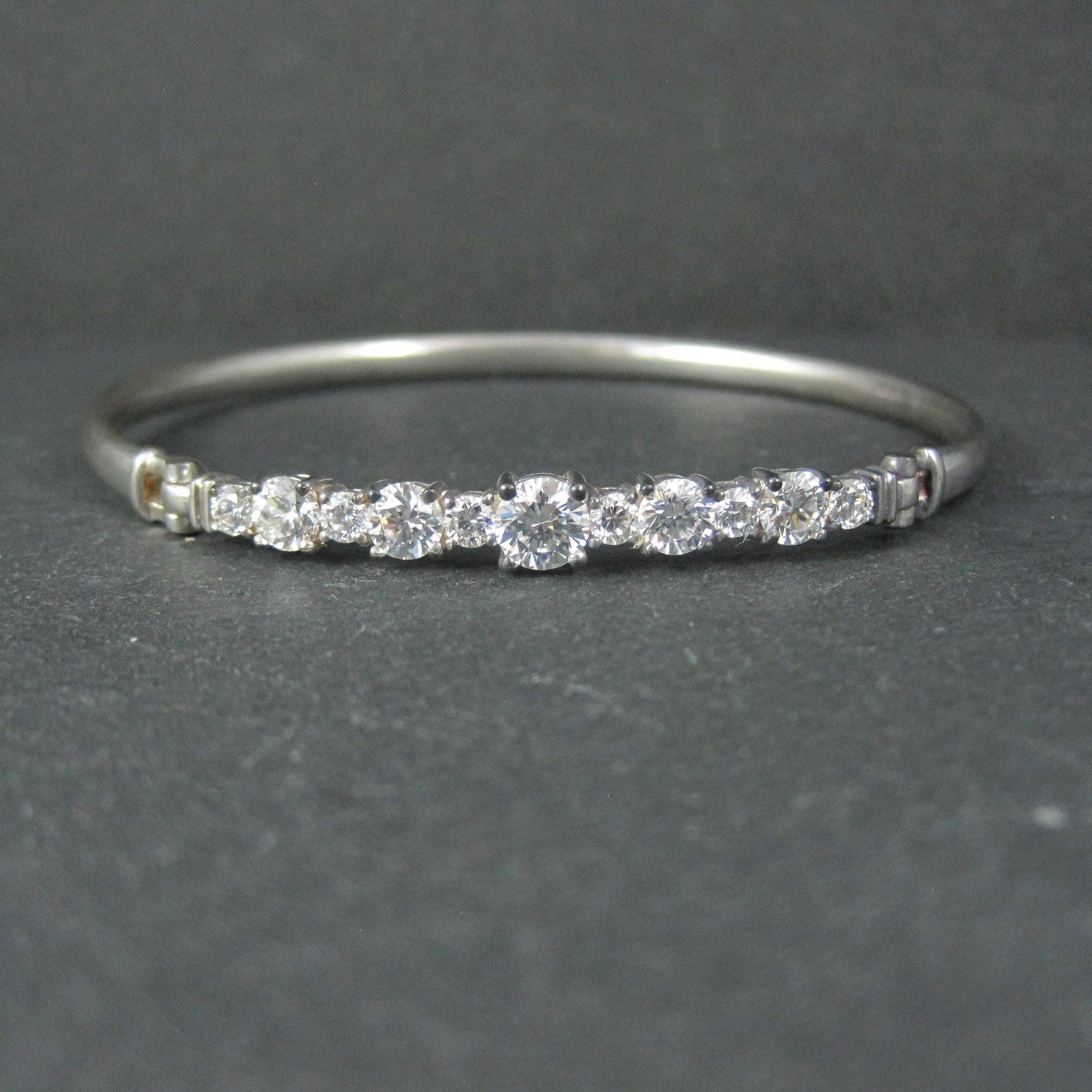 Sterling Silver Cubic Zirconia Bangle Bracelet 7 Inches