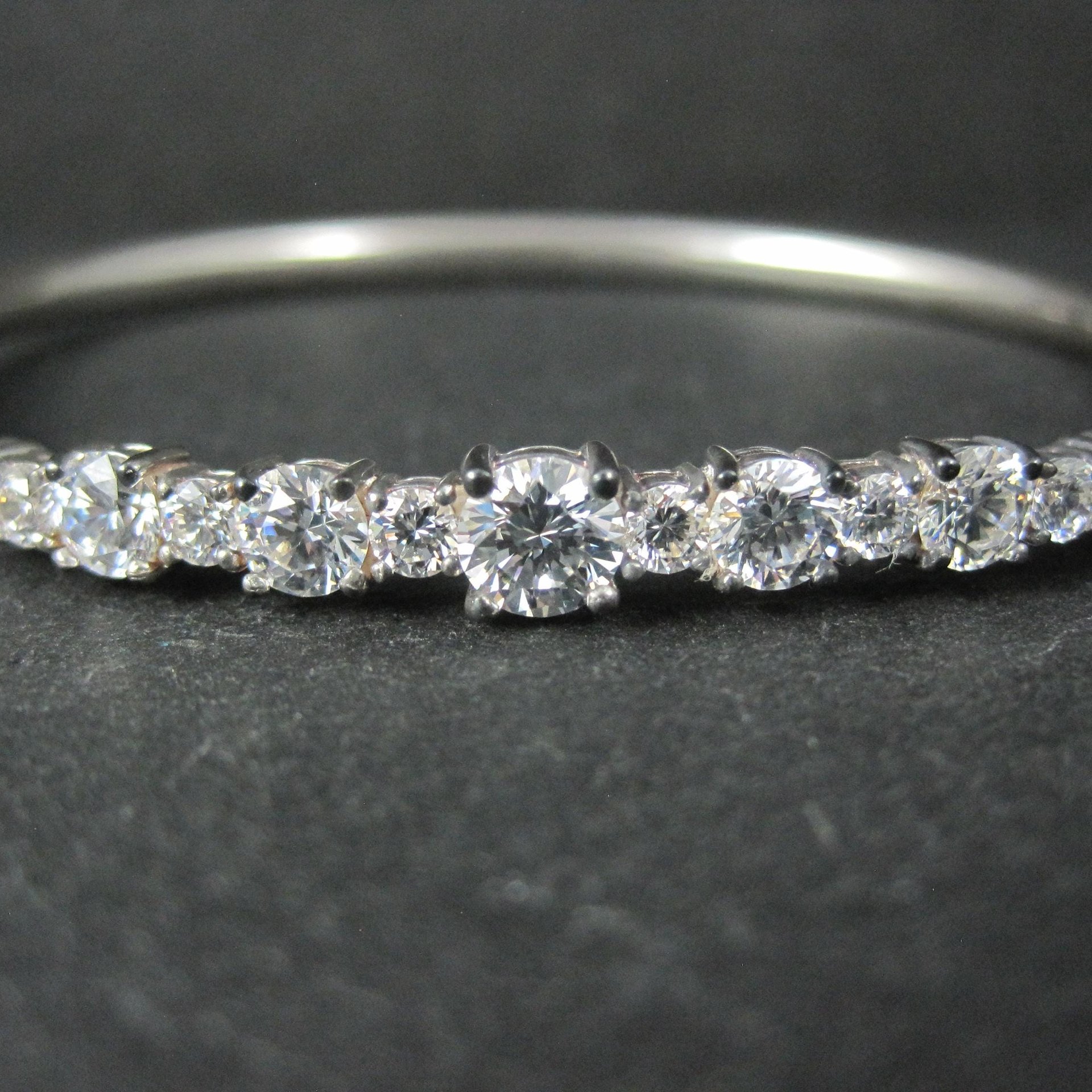 Sterling Silver Cubic Zirconia Bangle Bracelet 7 Inches
