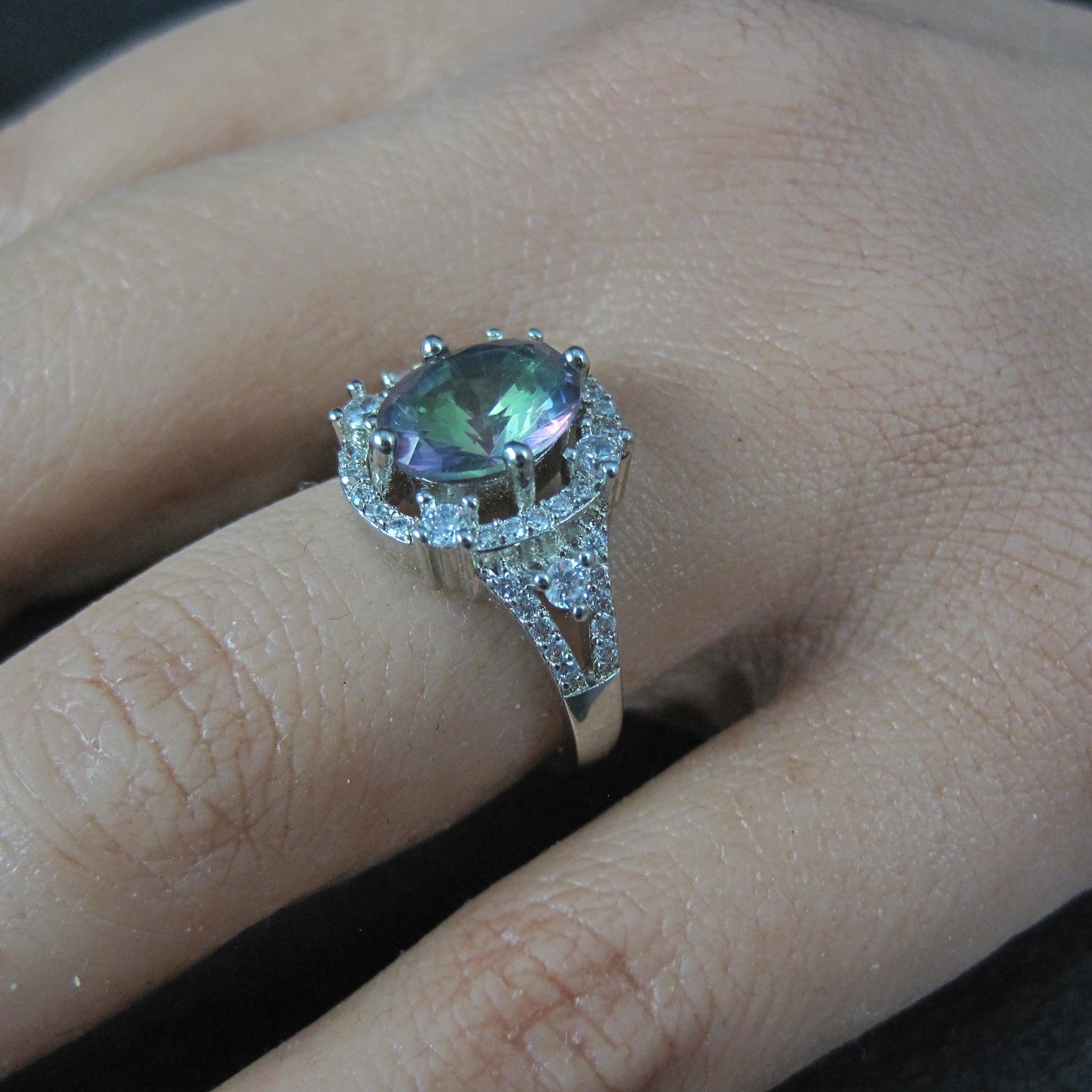 Estate Sterling Silver Mystic Topaz Cz Ring Size 7