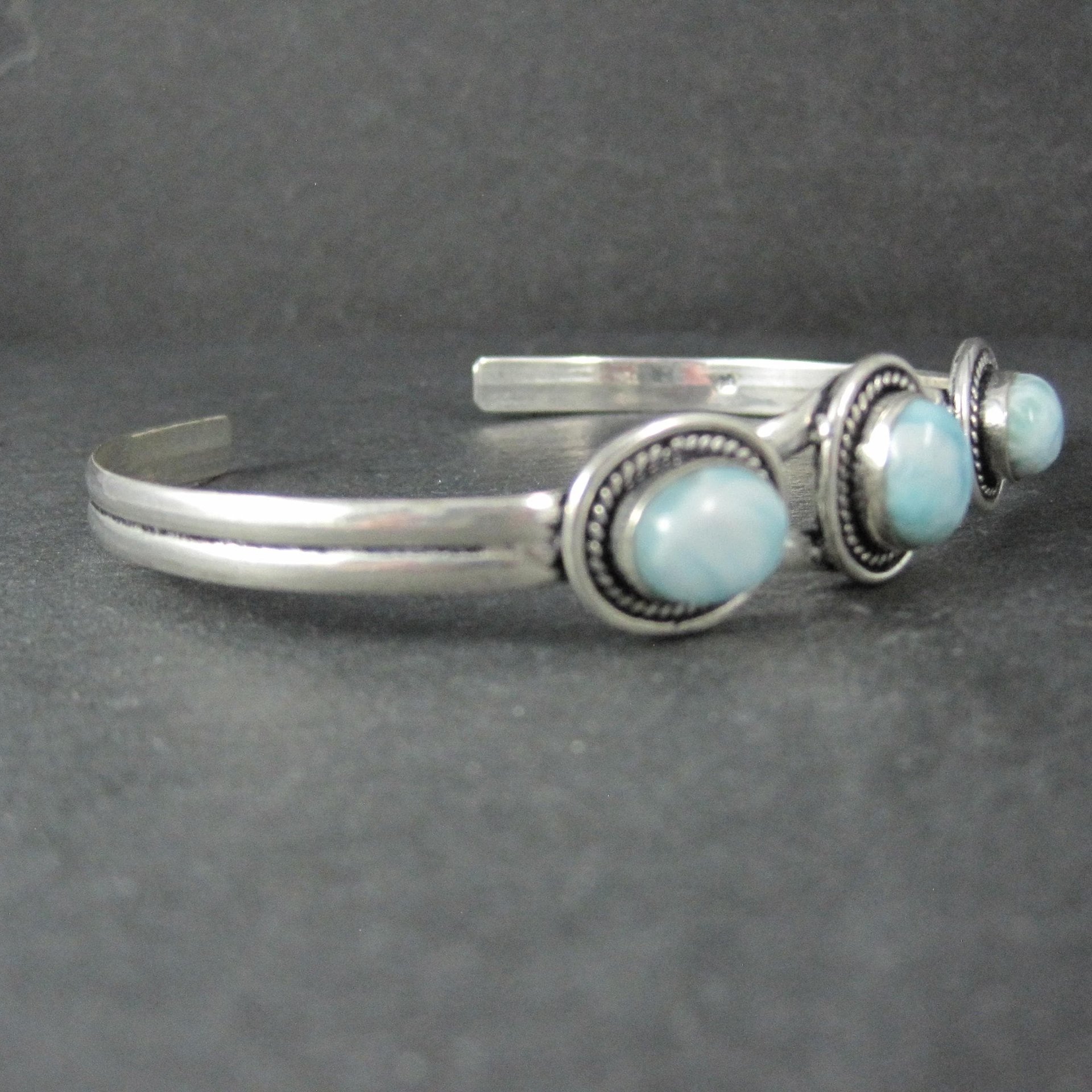 Sterling Silver Larimar Cuff Bracelet 8.25" Large Wrist