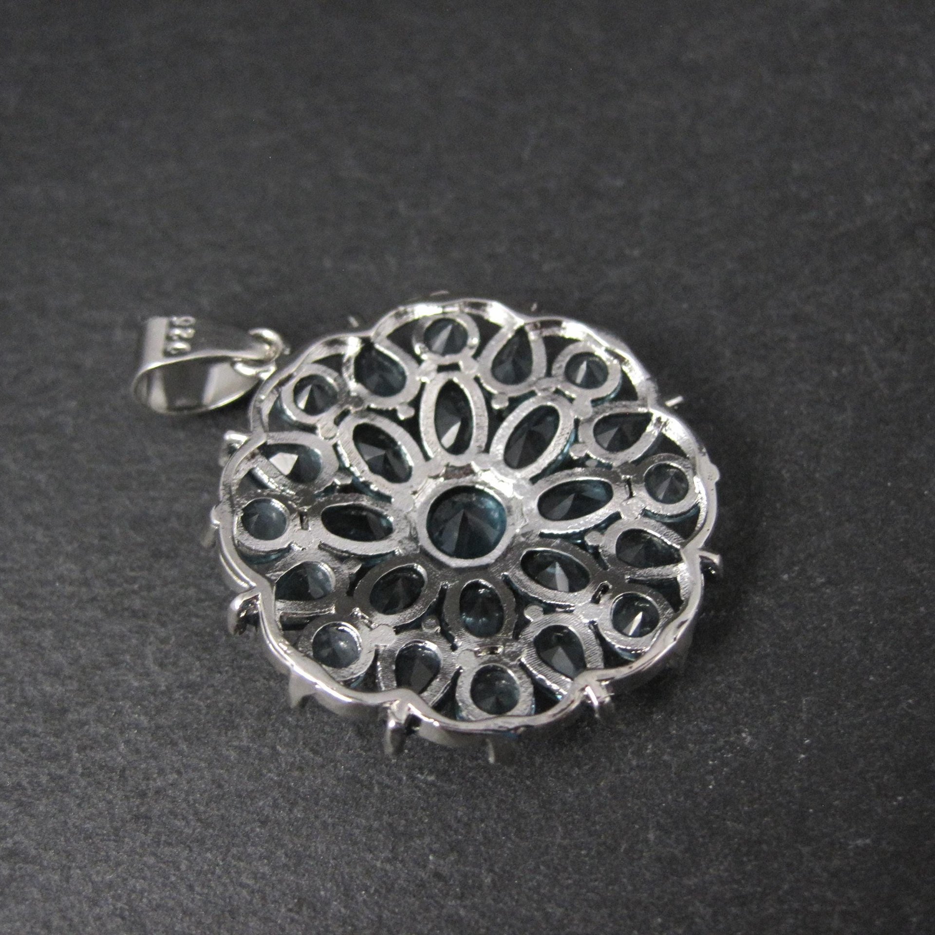 Estate Sterling Silver Blue Cubic Zirconia Stone Pendant