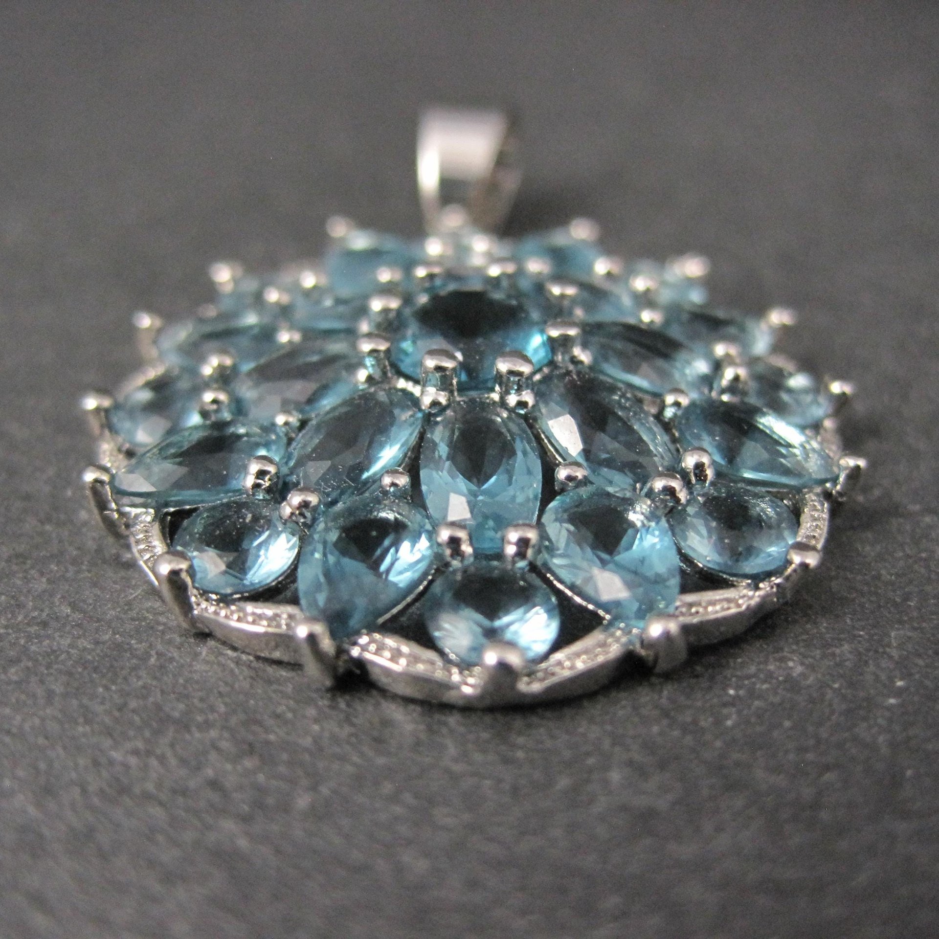 Estate Sterling Silver Blue Cubic Zirconia Stone Pendant