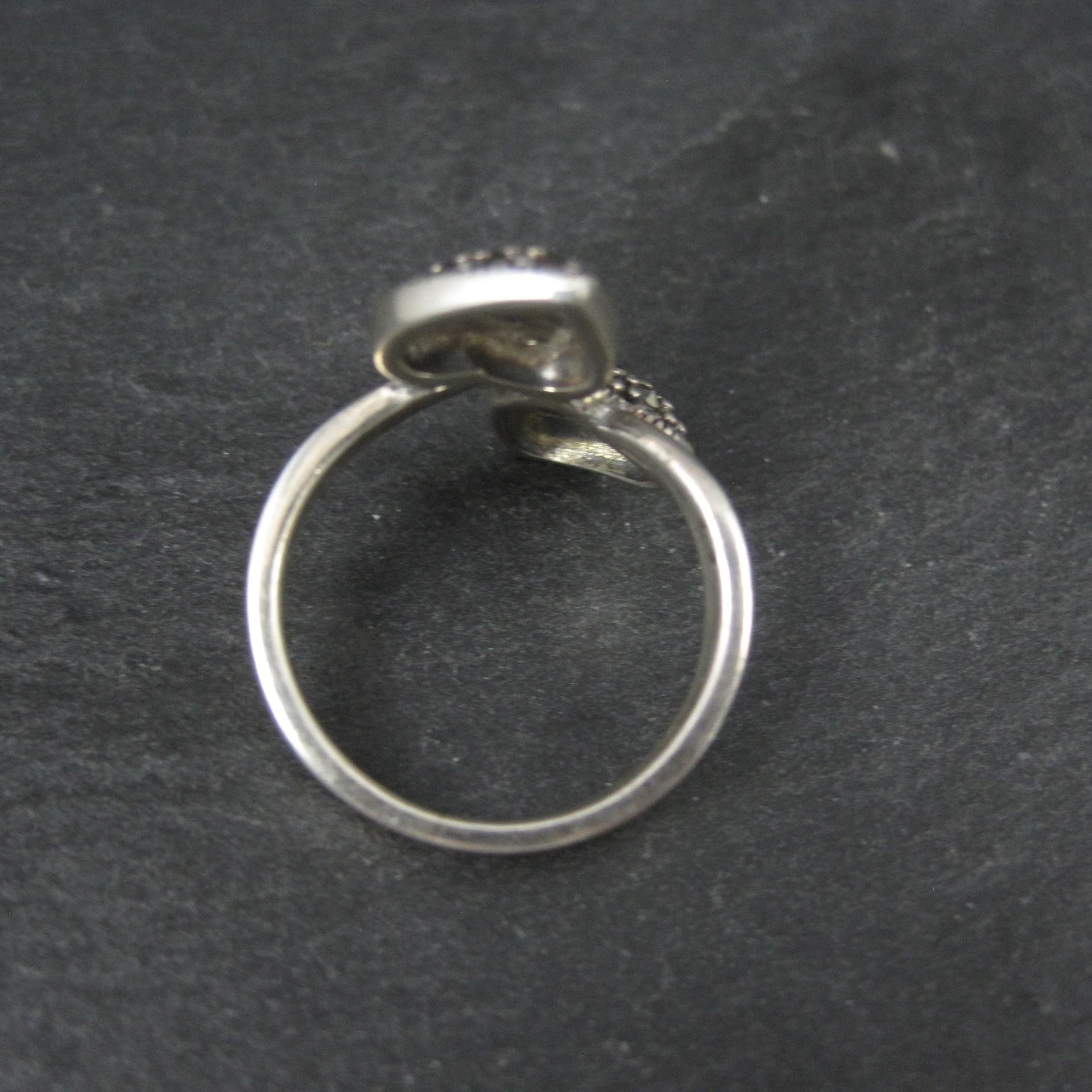 Vintage Sterling Silver Marcasite 2 Heart Ring Size 7