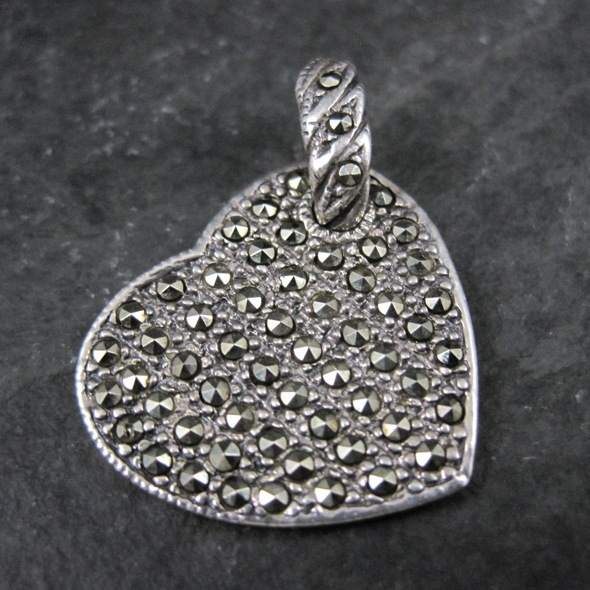 Vintage Sterling Marcasite Heart Pendant