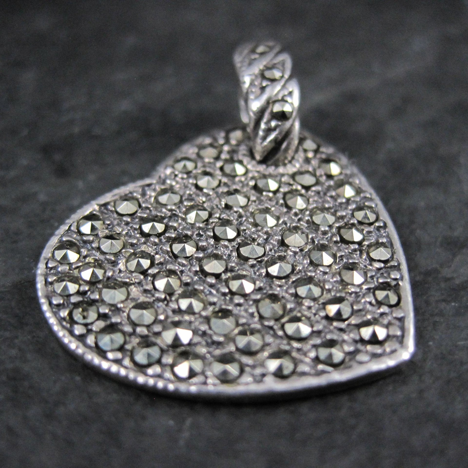 Vintage Sterling Marcasite Heart Pendant