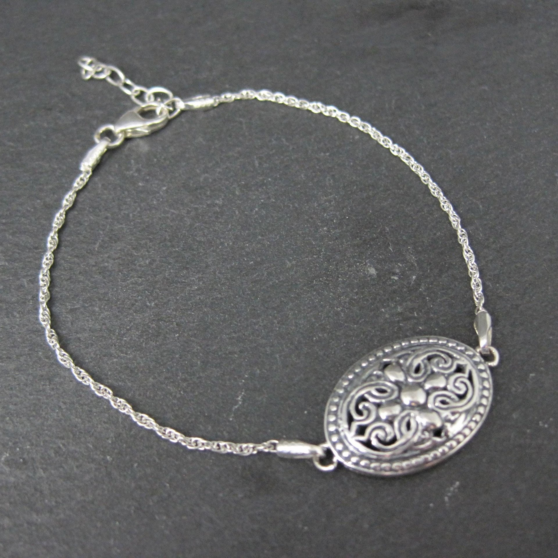 Estate Sterling Silver Filigree Medallion Bracelet