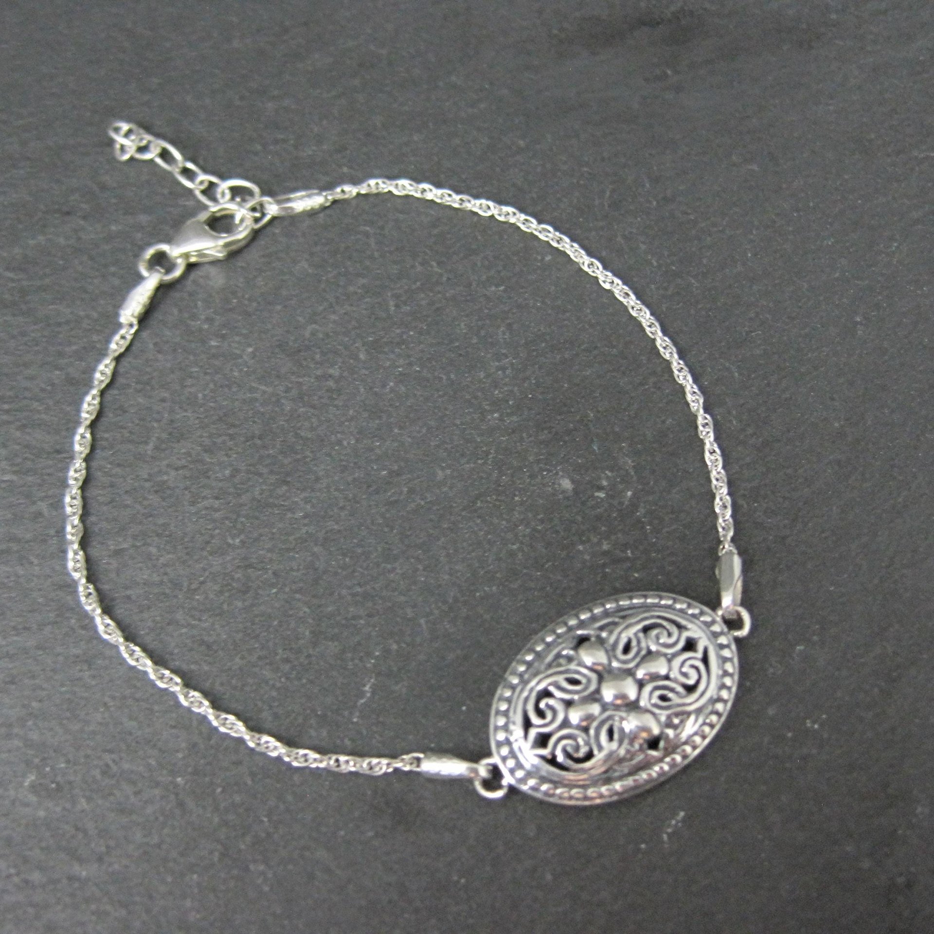 Estate Sterling Silver Filigree Medallion Bracelet