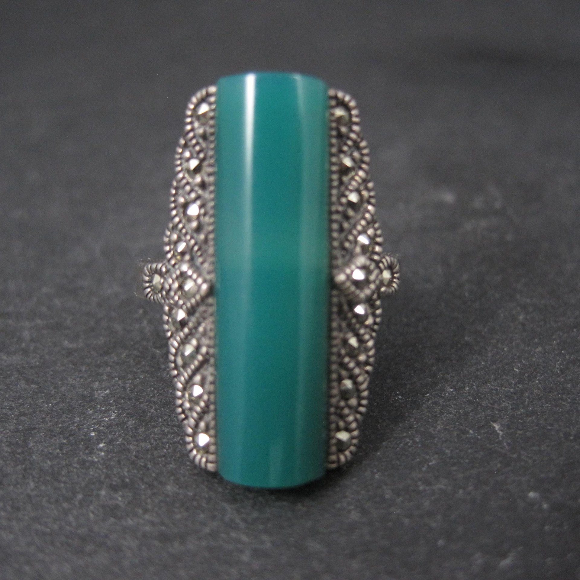 Vintage Sterling Silver Chrysoprase and Marcasite Ring Size 6
