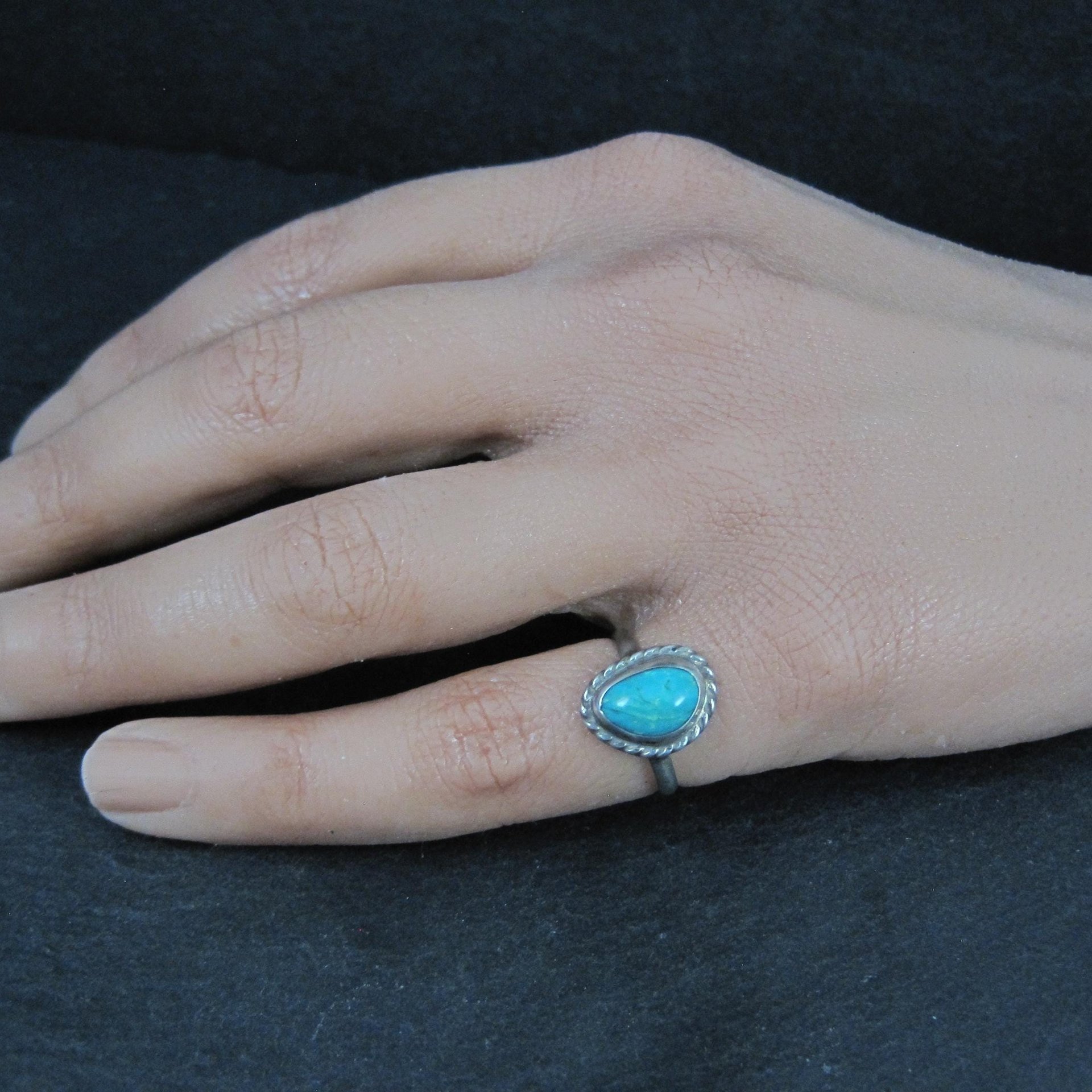 Vintage Turquoise Pinky Ring Size 4.5 Sterling Silver Navajo S. Swan