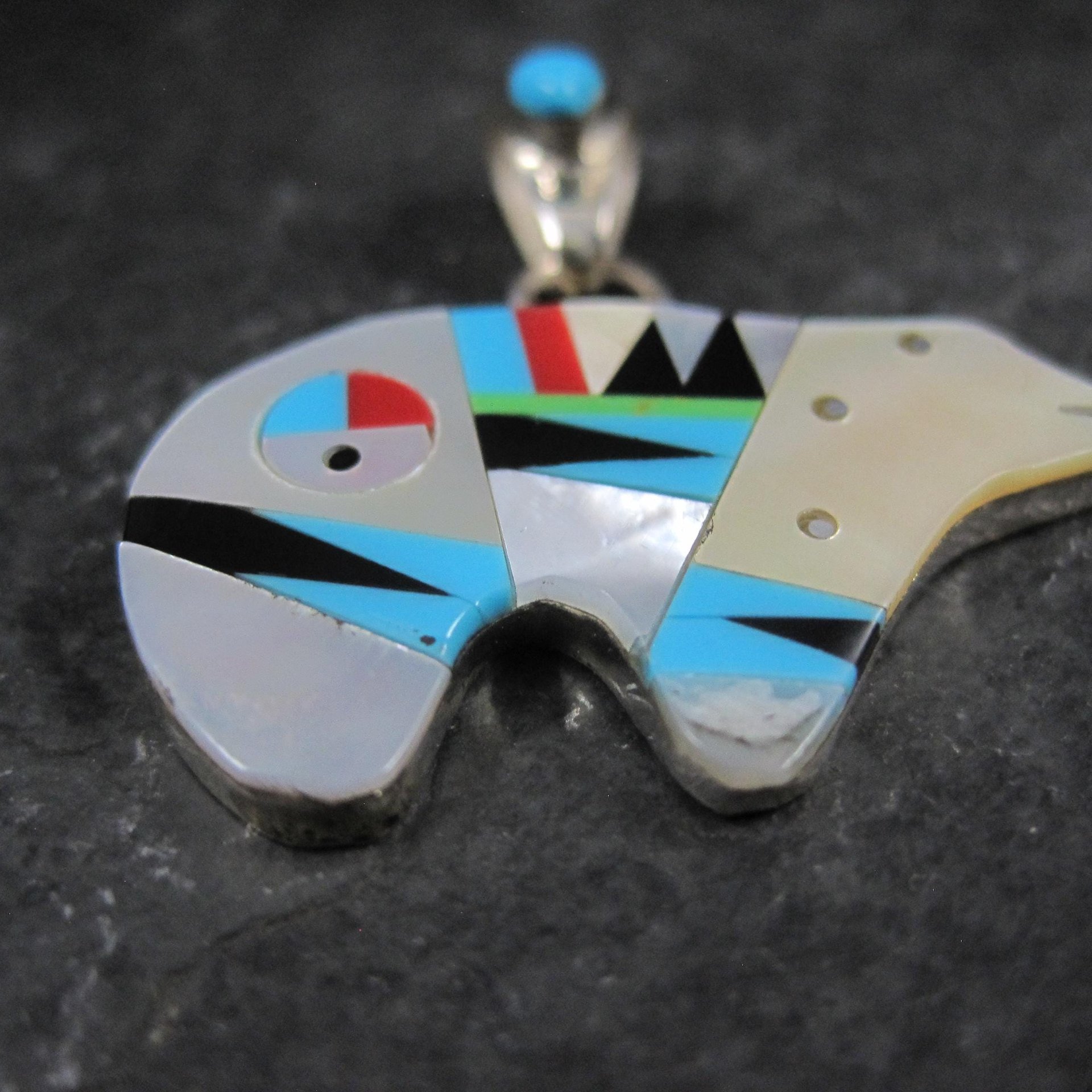 Southwestern Sterling Inlaid Bear Pendant