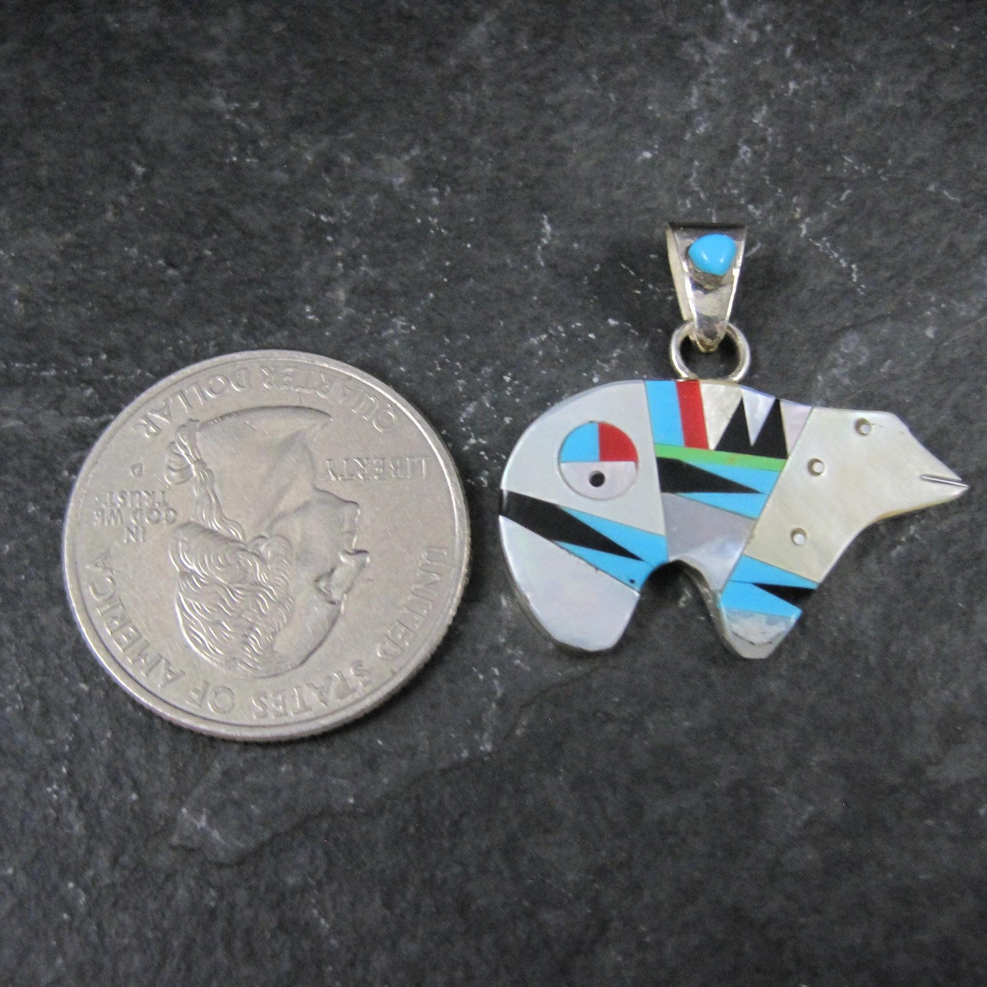 Southwestern Sterling Inlaid Bear Pendant
