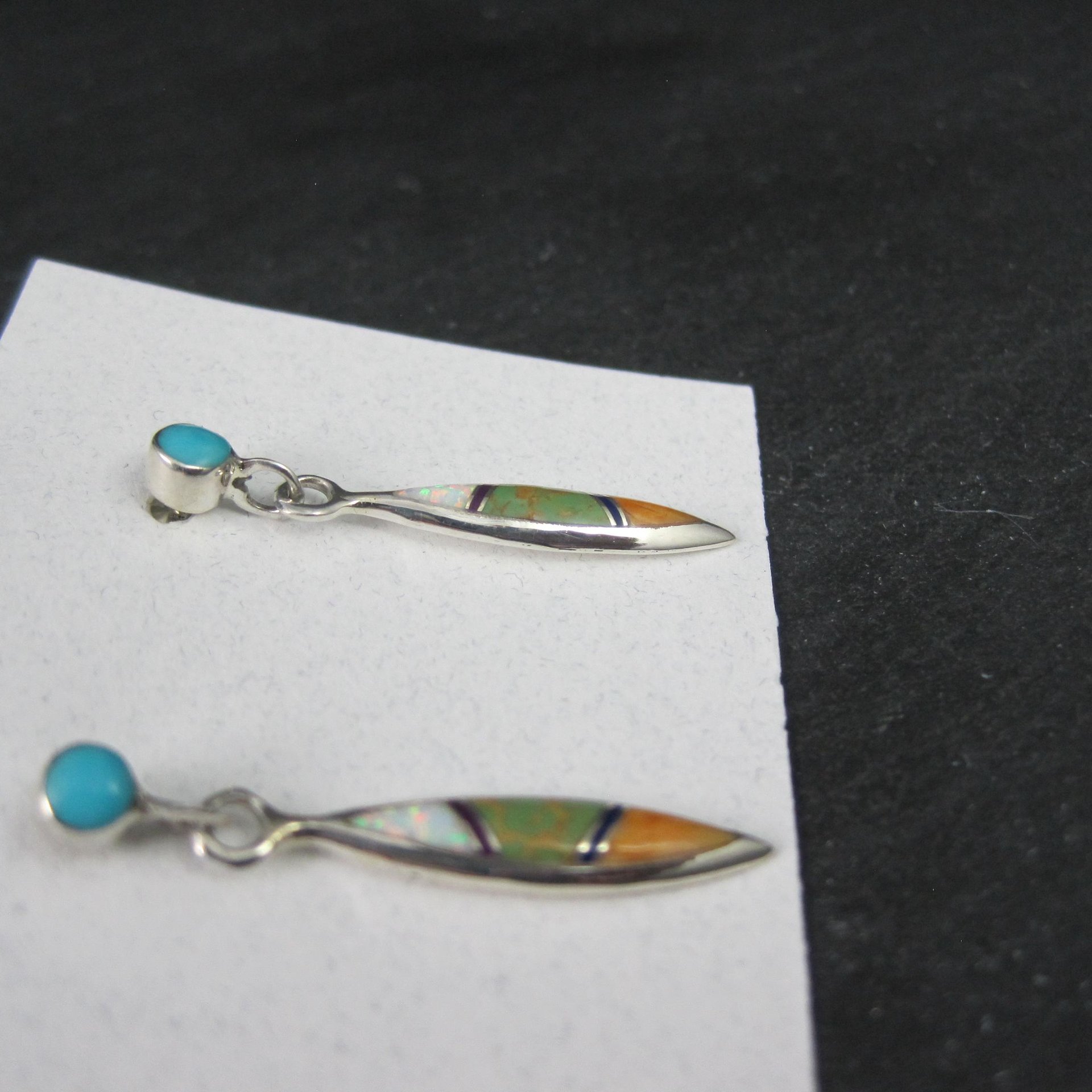 Dainty Southwestern Sterling Inlay Earrings Estate Silver