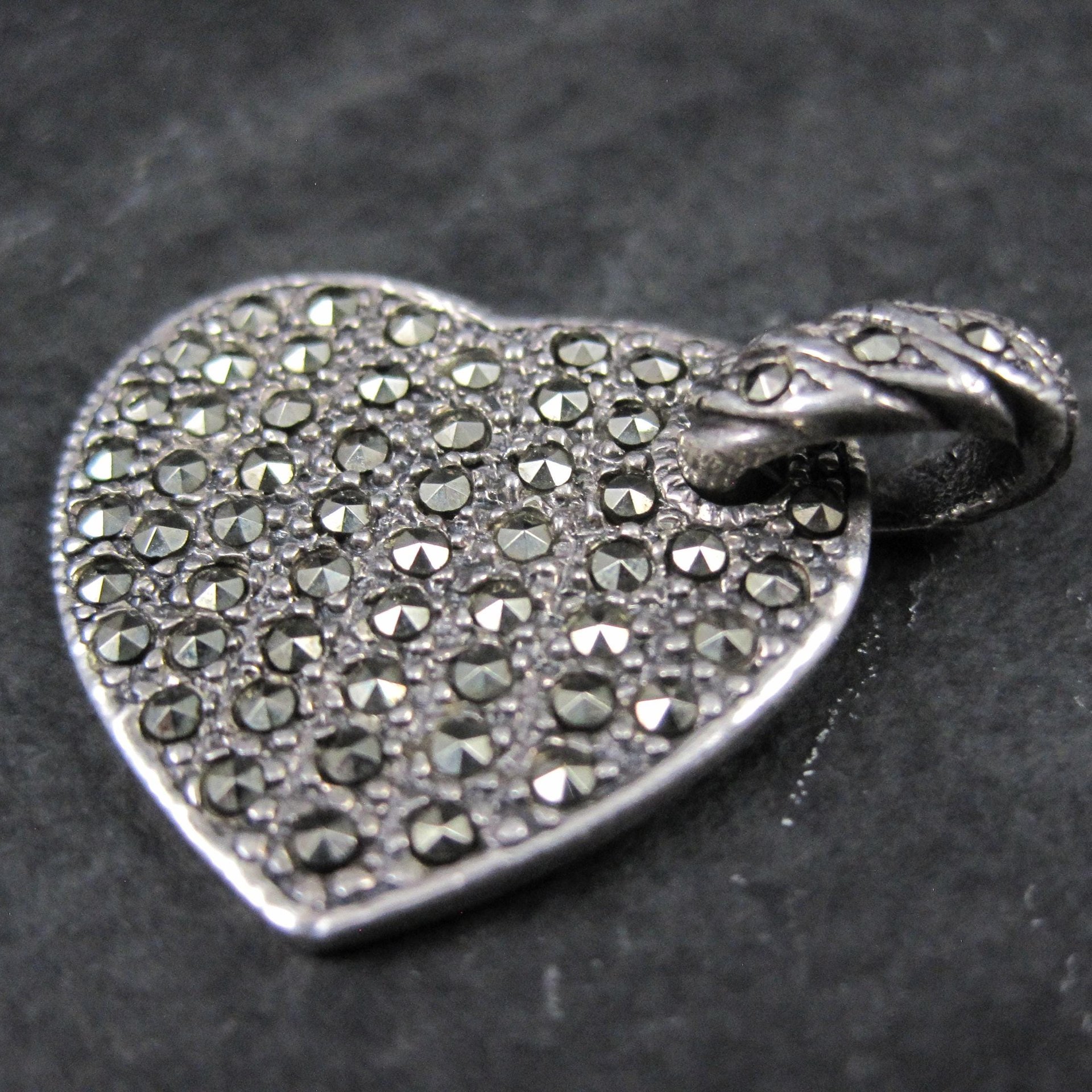 Vintage Sterling Marcasite Heart Pendant