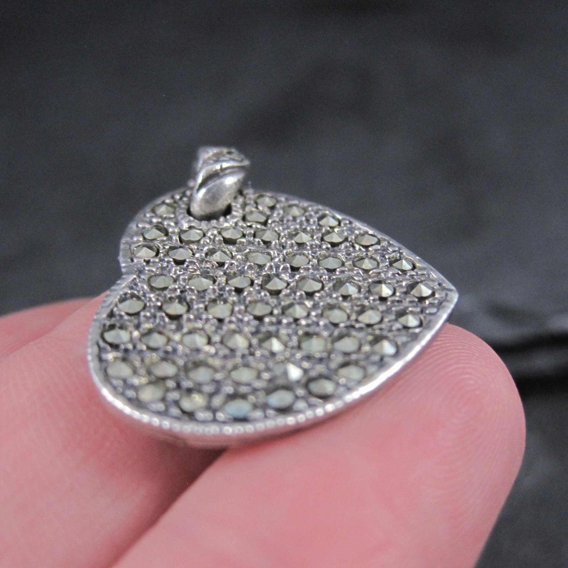 Vintage Sterling Marcasite Heart Pendant