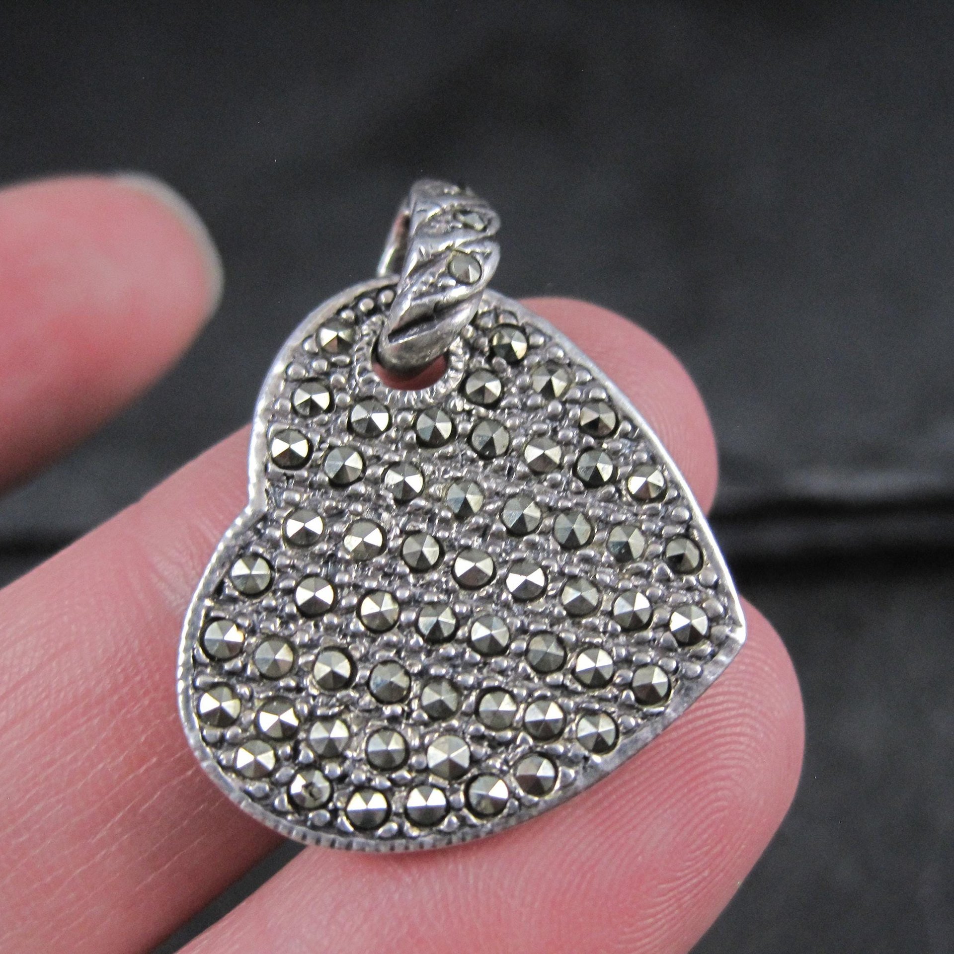 Vintage Sterling Marcasite Heart Pendant