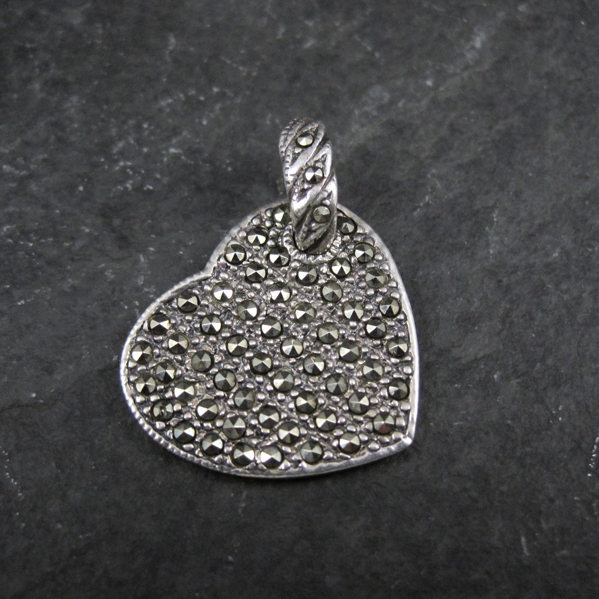Vintage Sterling Marcasite Heart Pendant
